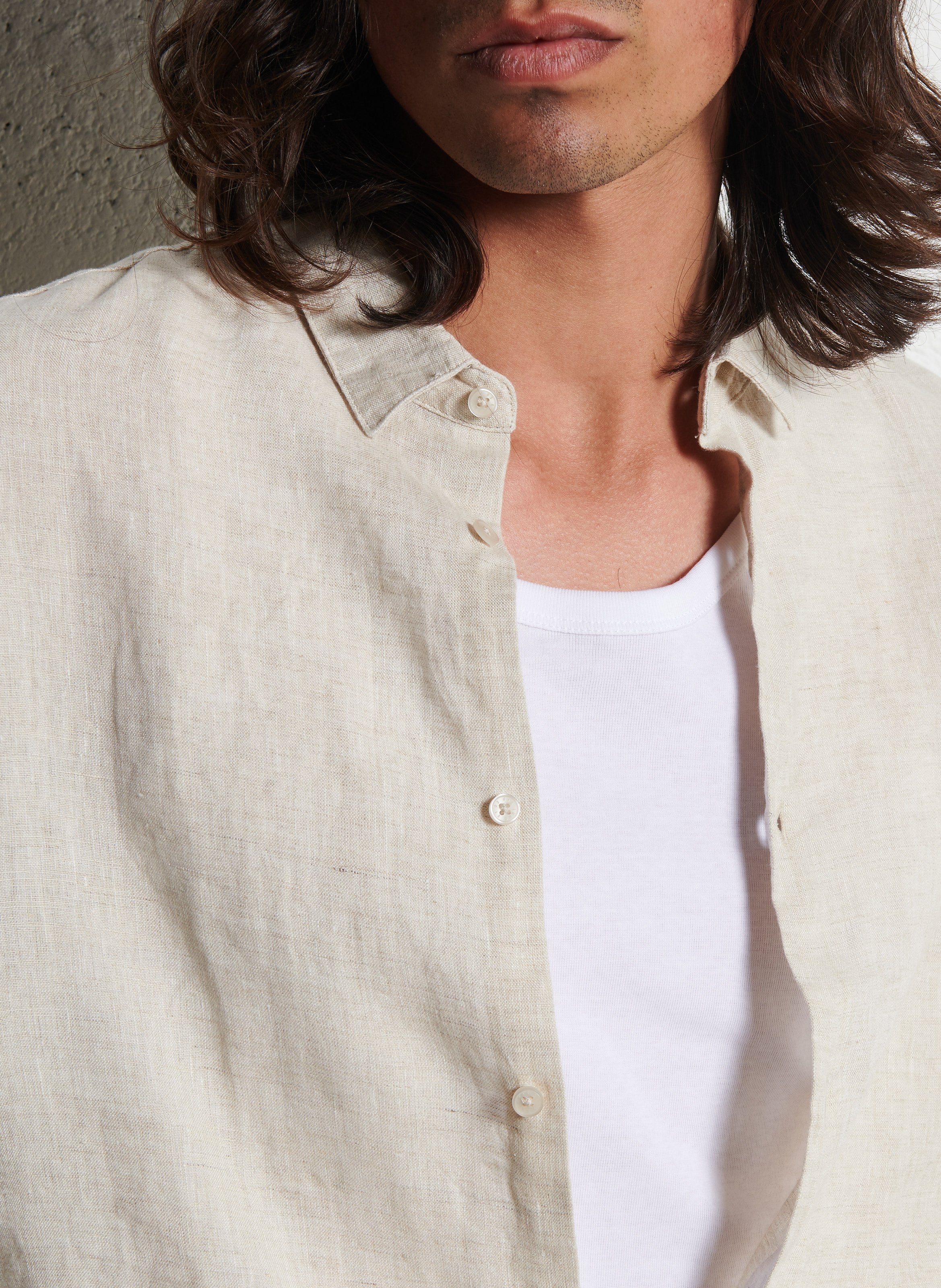 Chemise slim-fit en lin IKKS Beige