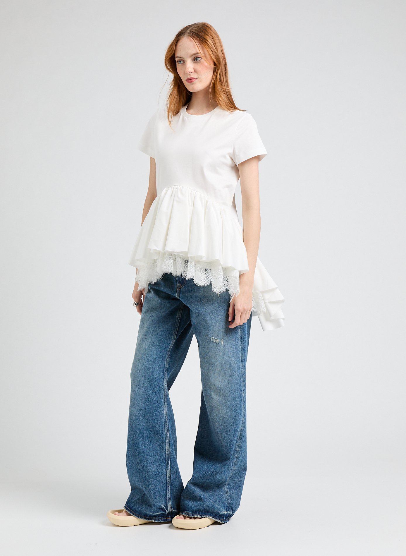 T-shirt à volants et ourlets MARQUES ALMEIDA Blanc