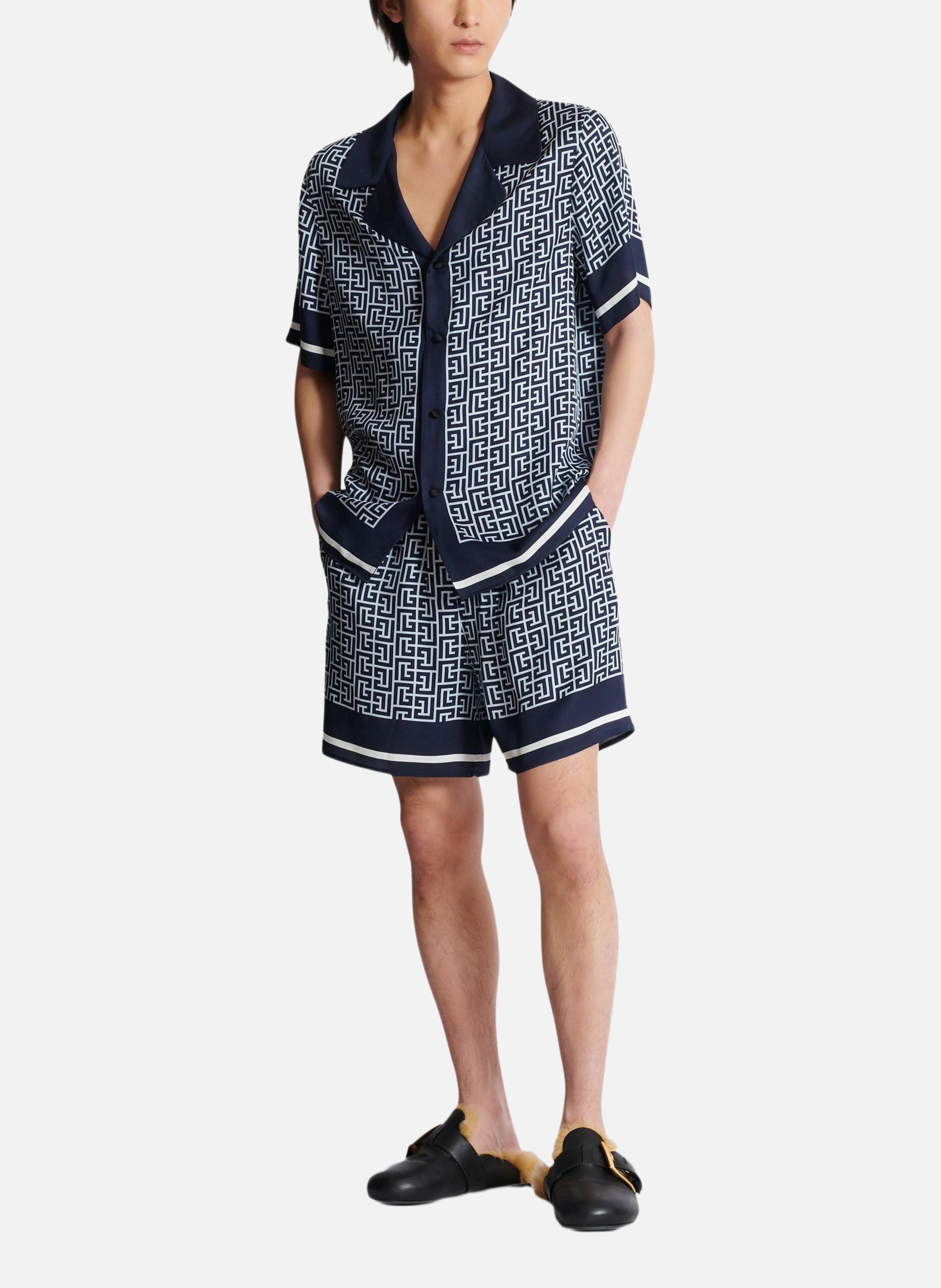 Chemise pyjama monogrammée BALMAIN Bleu