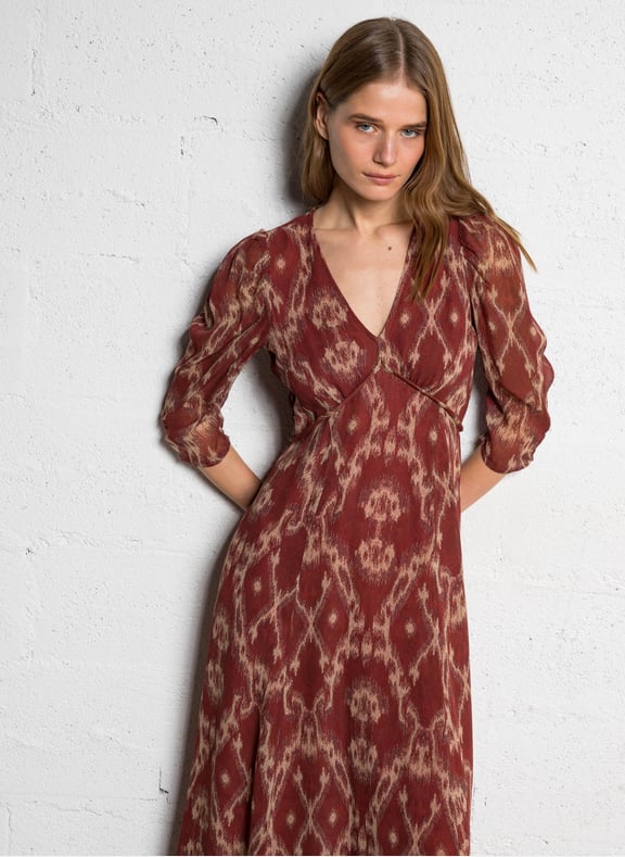 Robe longue droite col v matsa Rouge by BA&SH BA&SH Robe longue droite col v matsa Rouge