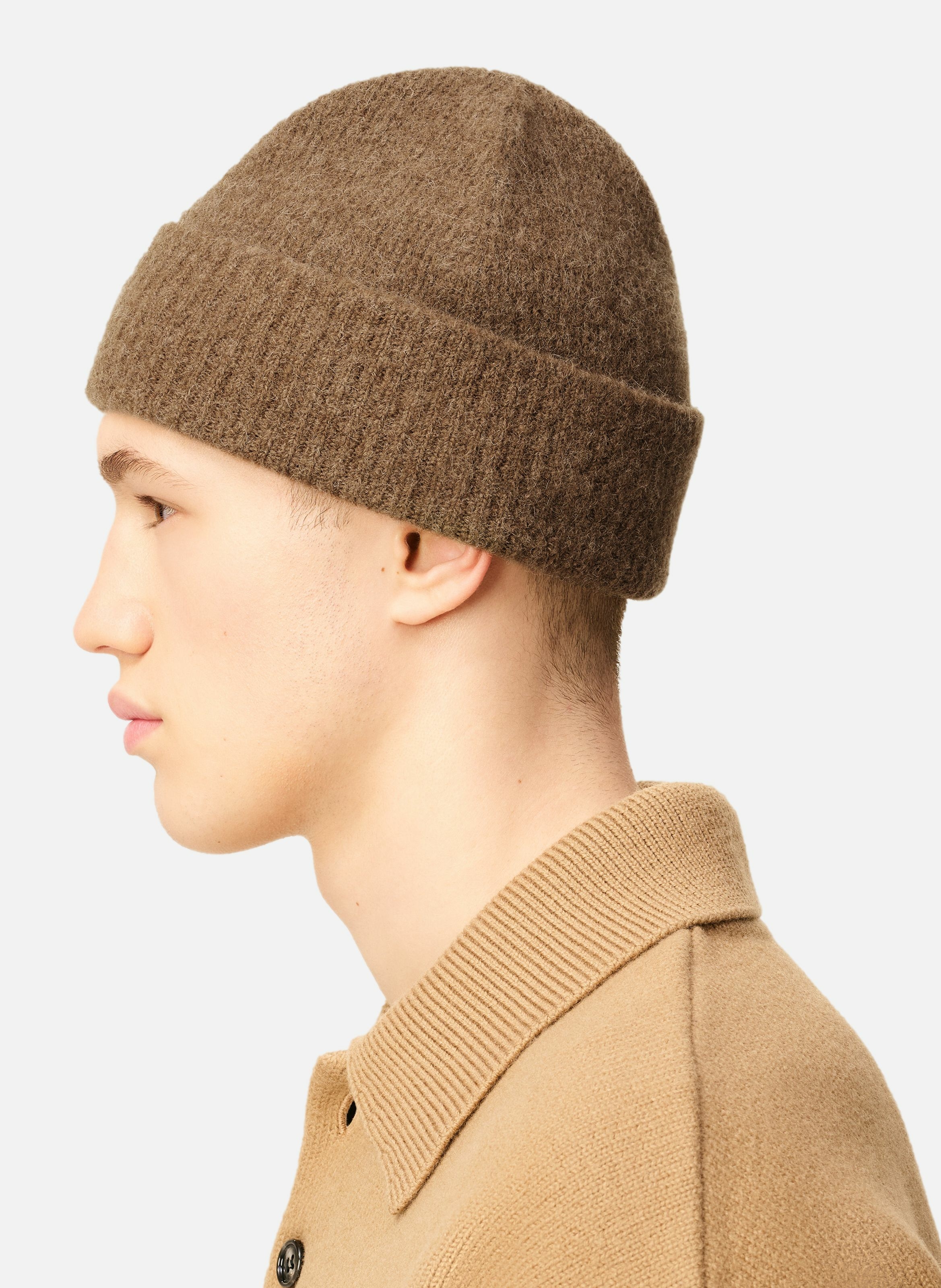 Bonnet ami de coeur en alpaga rayé unisexe AMI PARIS Marron