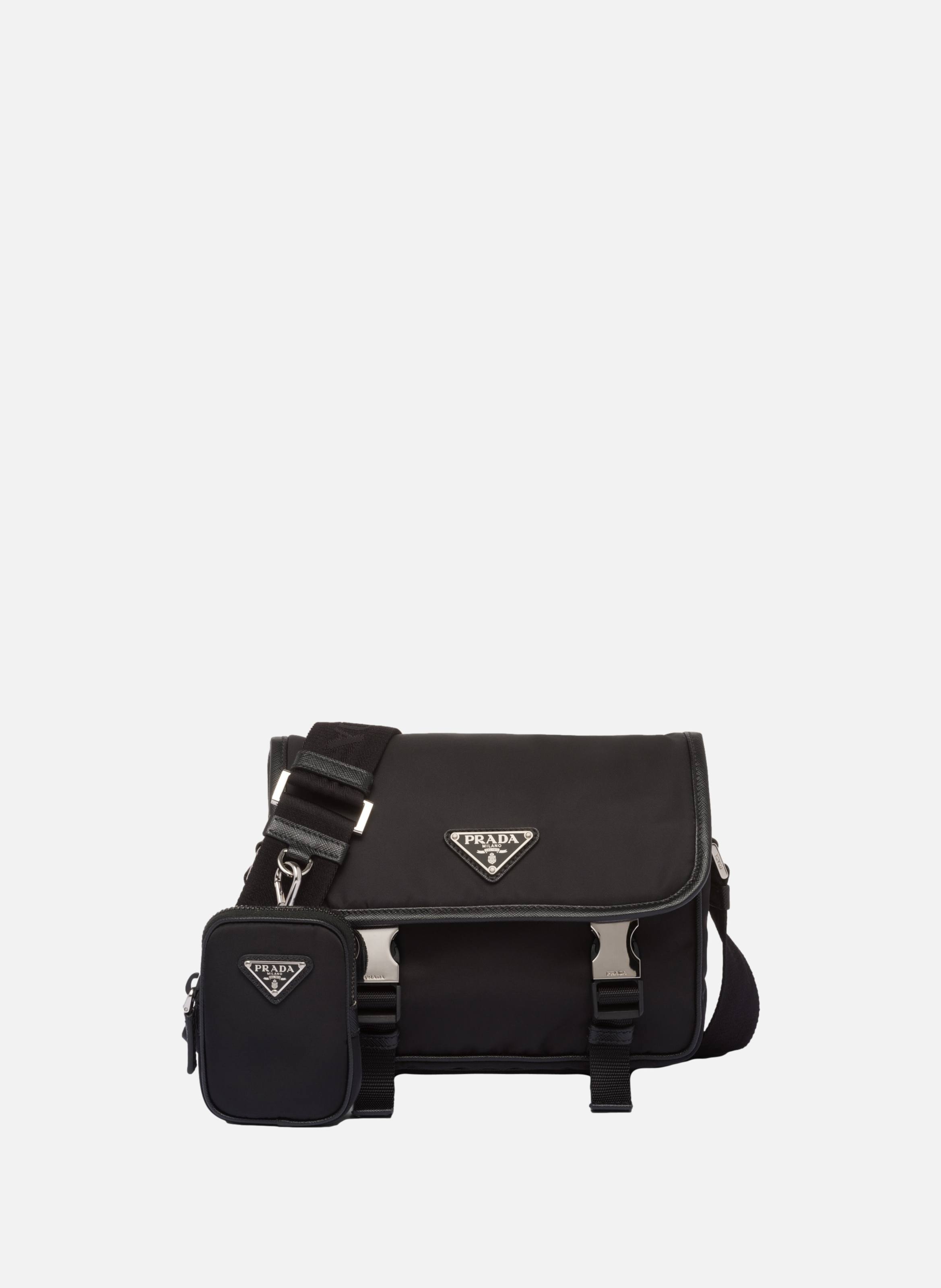 Sac porté épaule en re-nylon et cuir saffiano PRADA Noir