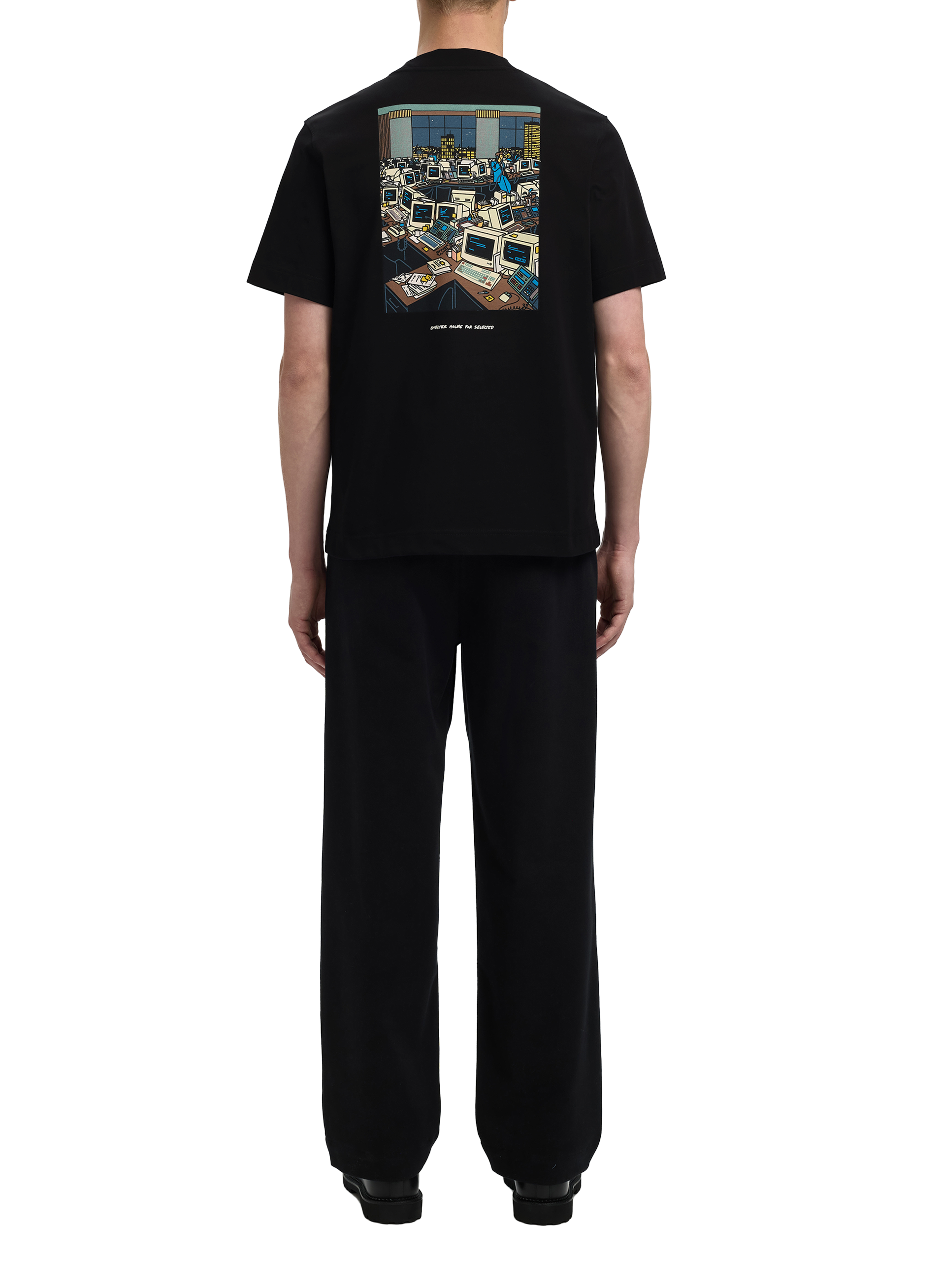 T-shirt droit imprimé en coton biologique SELECTED Noir