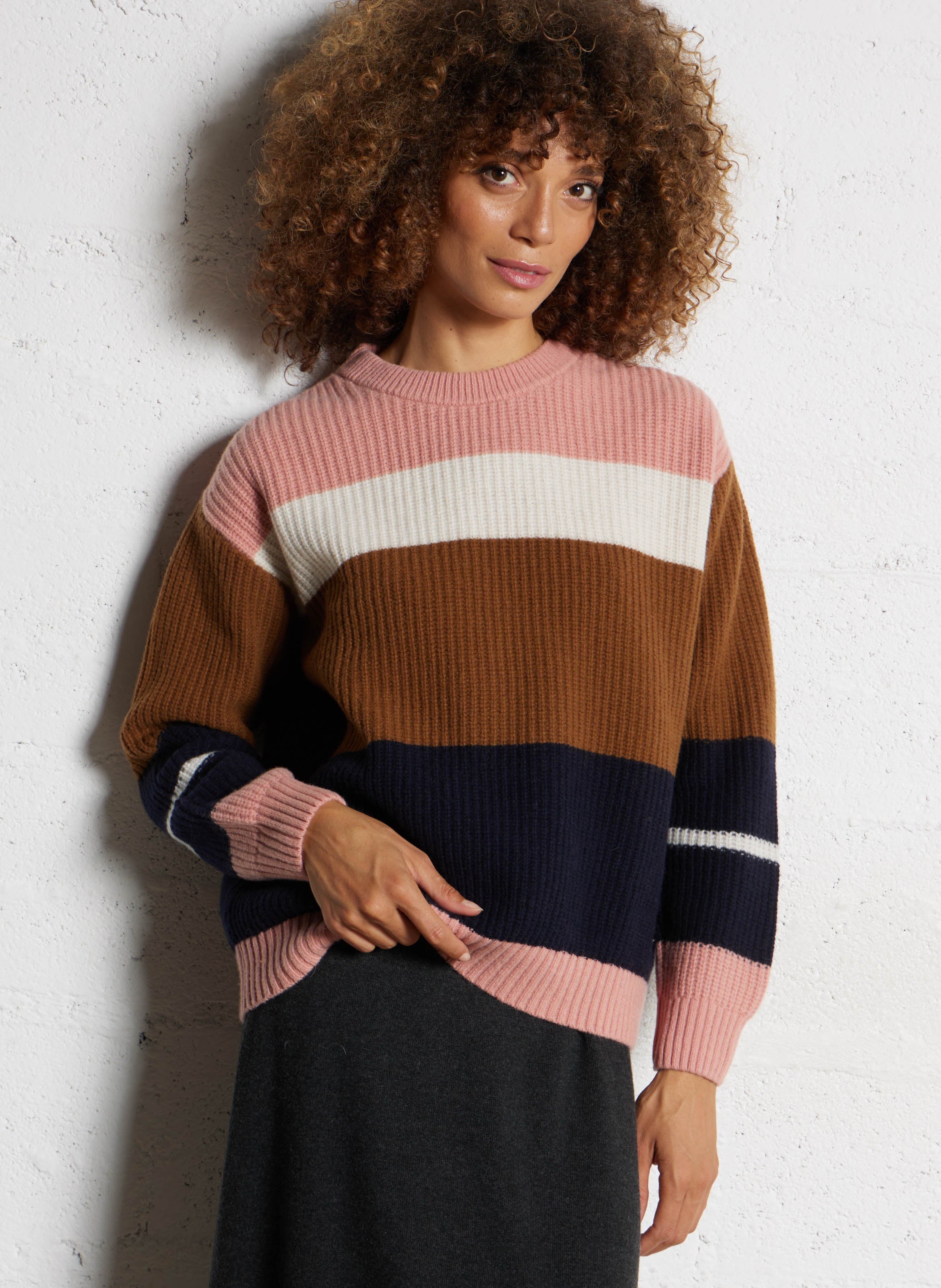 Pull col rond rayé en laine mélangée deauville ARMOR-LUX Marron