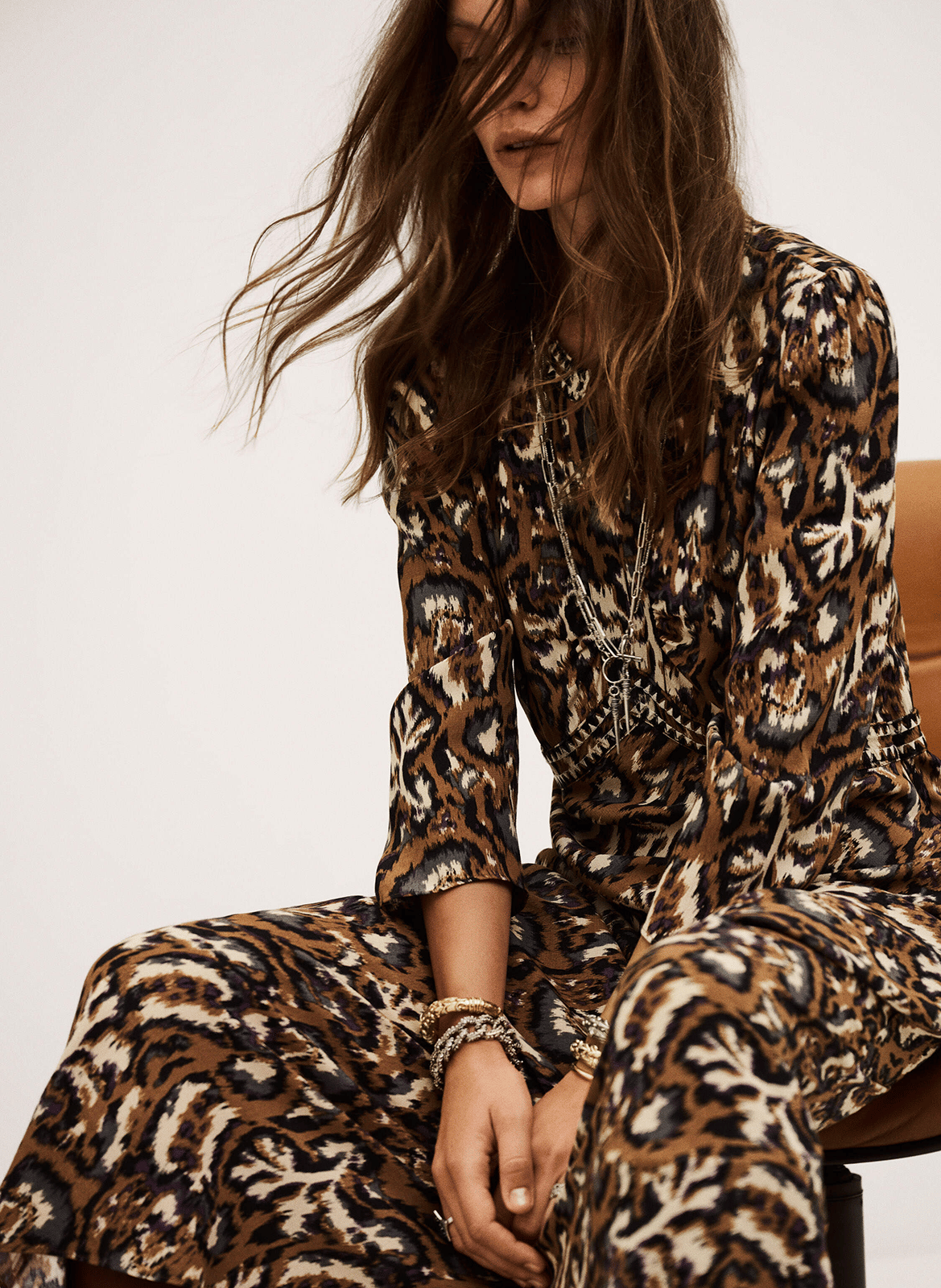 Robe longue col v imprimée onoa BA&SH Orange