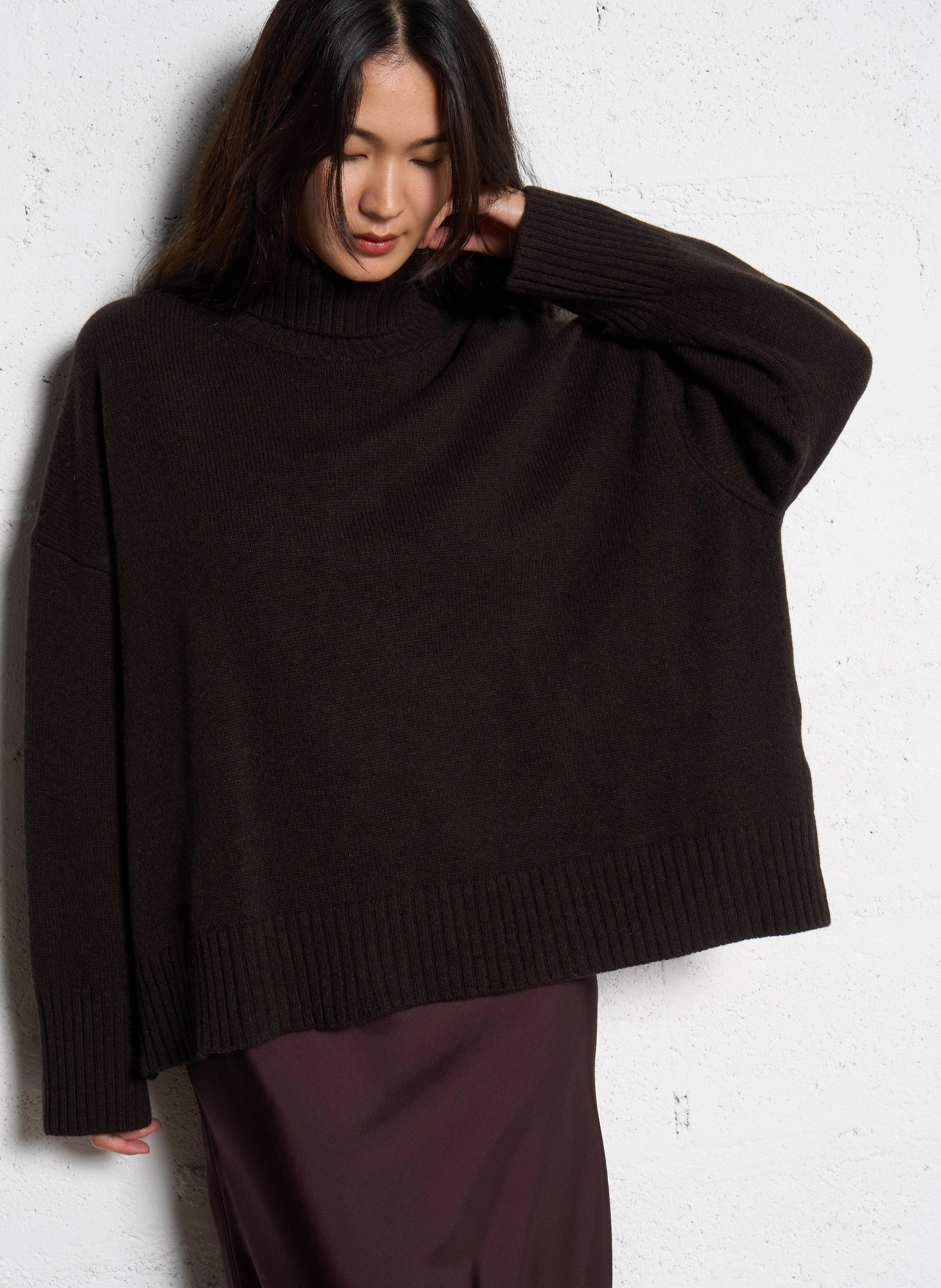 Pull col roulé oversize en laine william SOEUR Marron