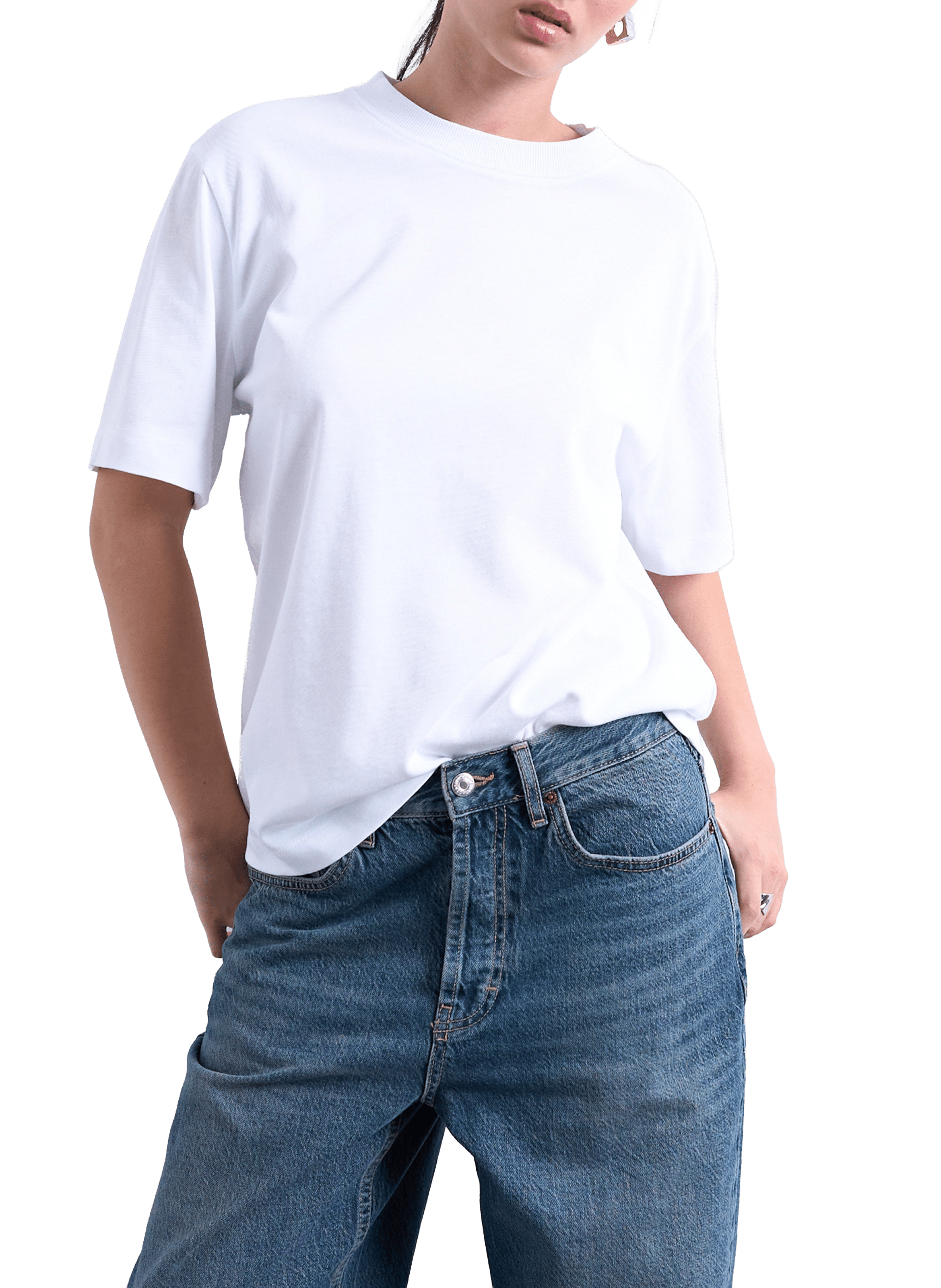 TOPSHOP Top uni col rond Blanc