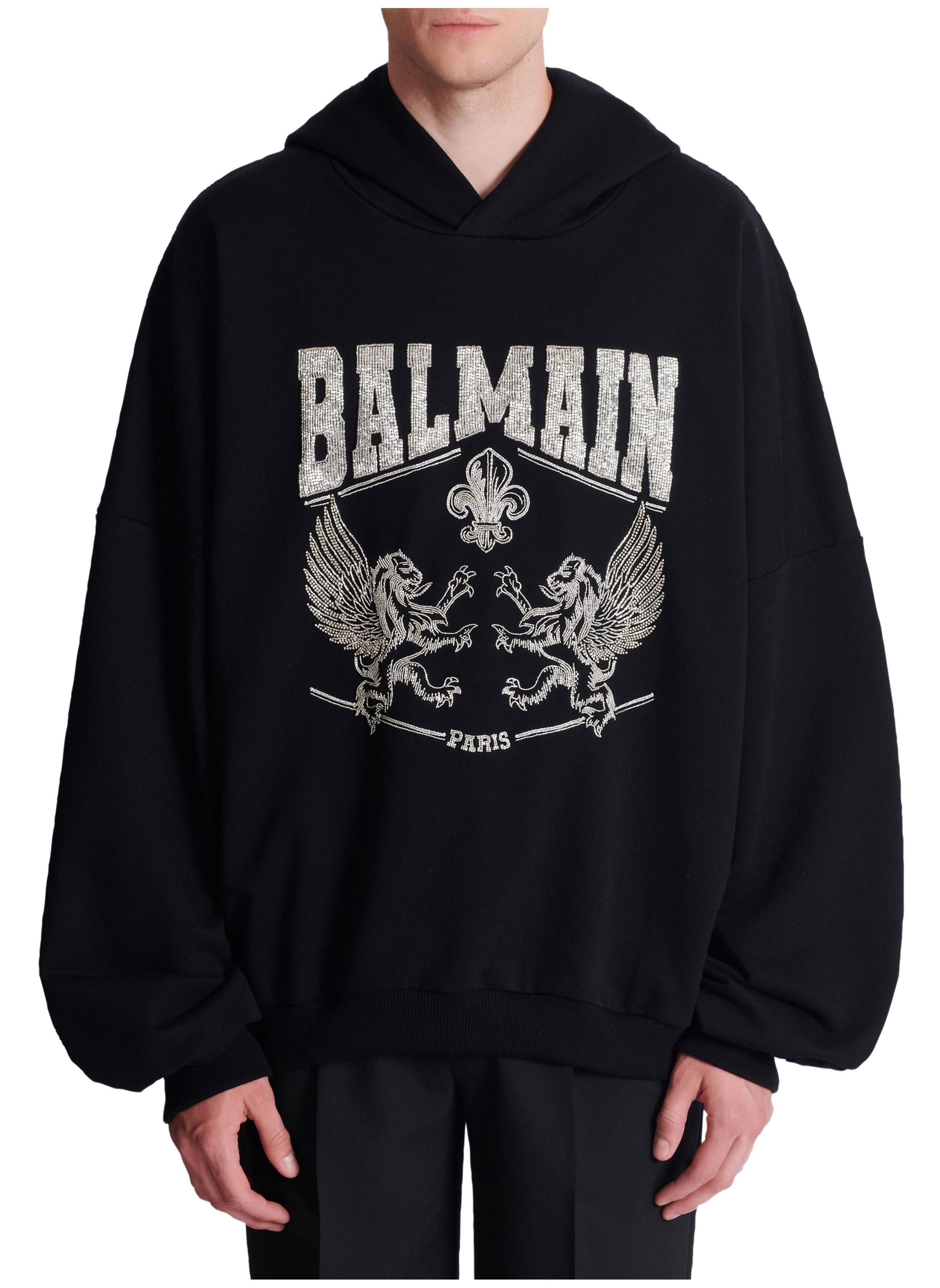 Hoodie avec broderie à cristaux BALMAIN Noir