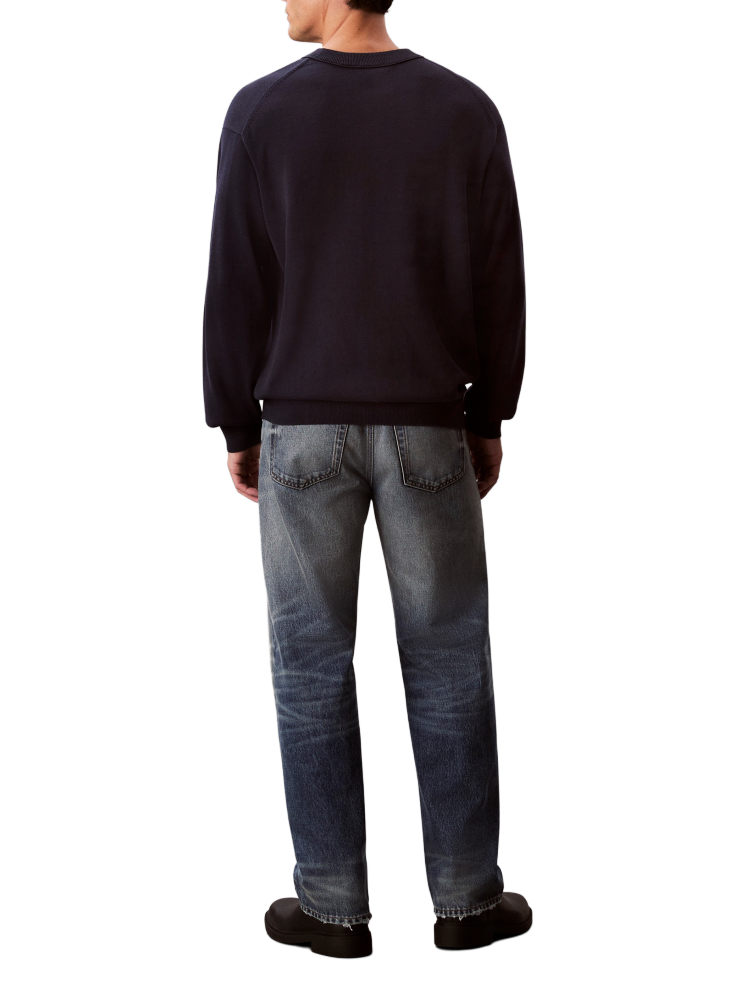 Pull droit col rond en coton CALVIN KLEIN Bleu