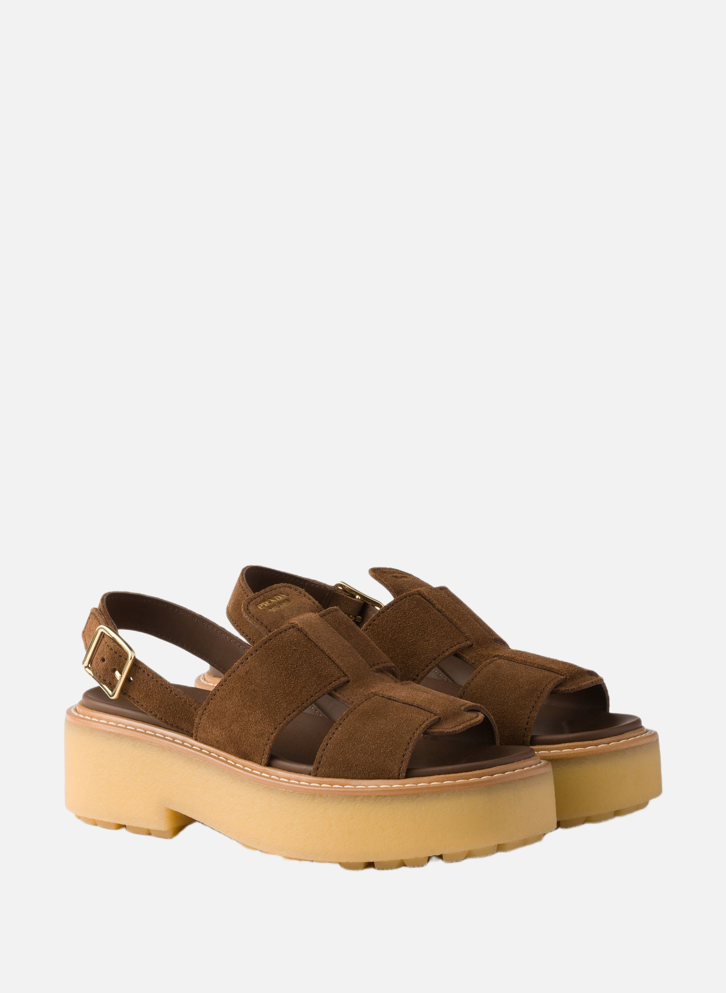Sandales en veau velours PRADA Marron