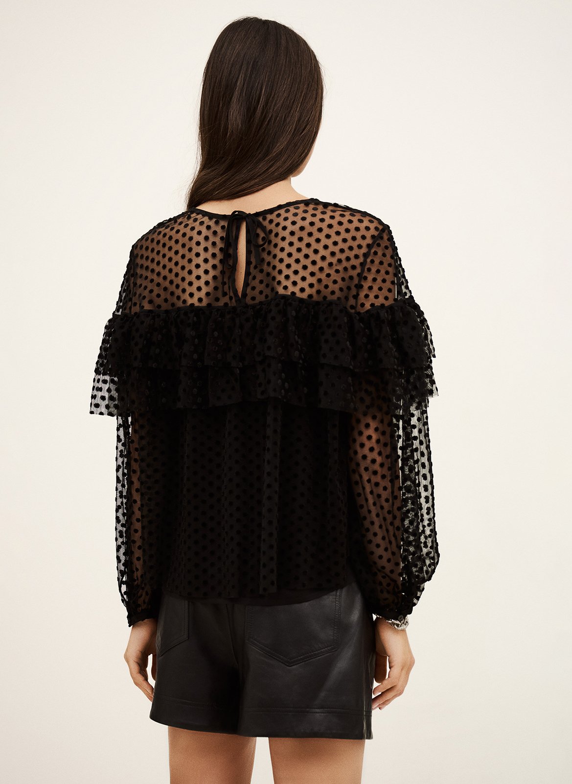 Blouse ample à pois et volants raff BA&SH Noir