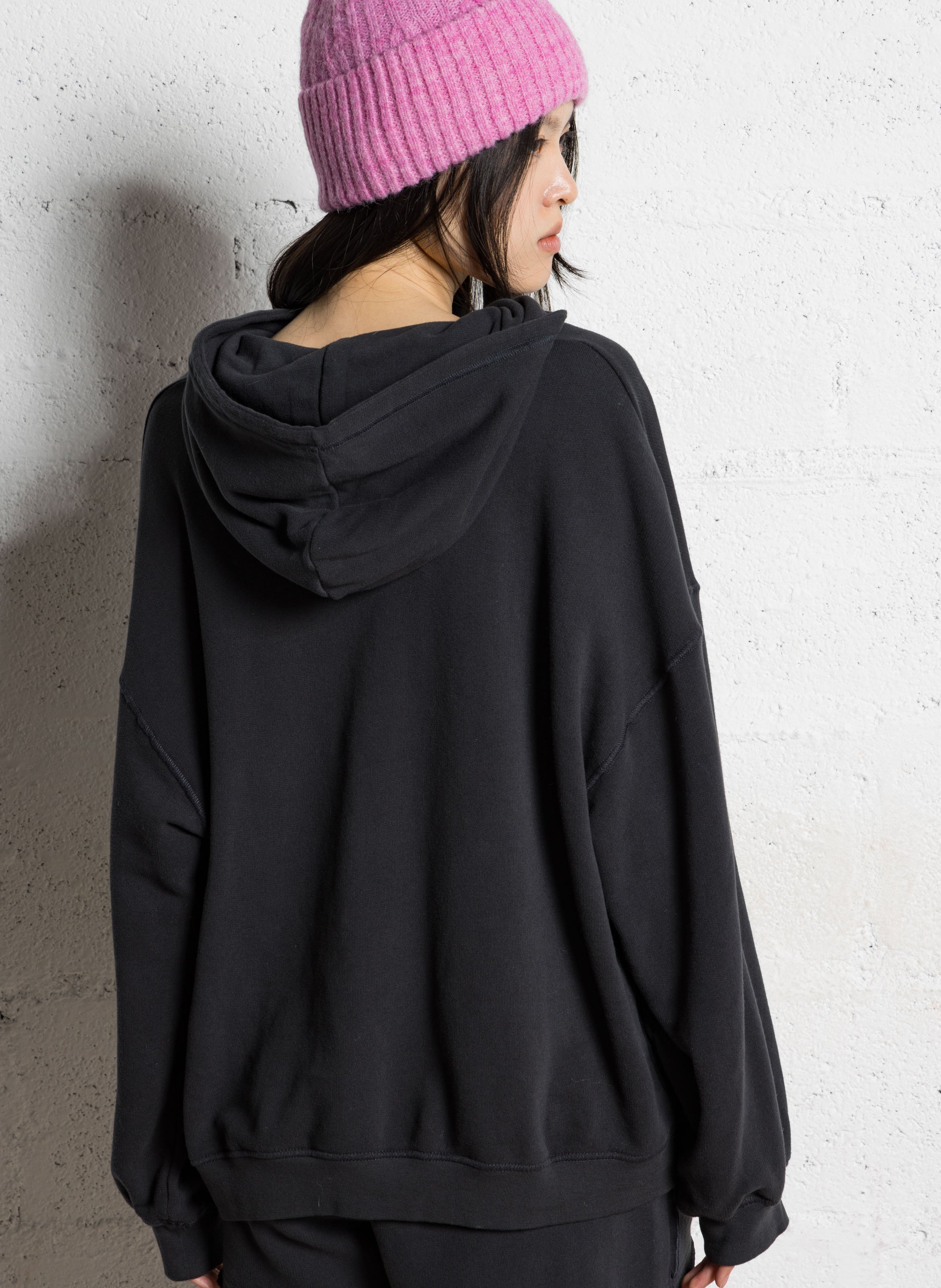 Sweat à capuche ample chiné atubay AMERICAN VINTAGE Noir