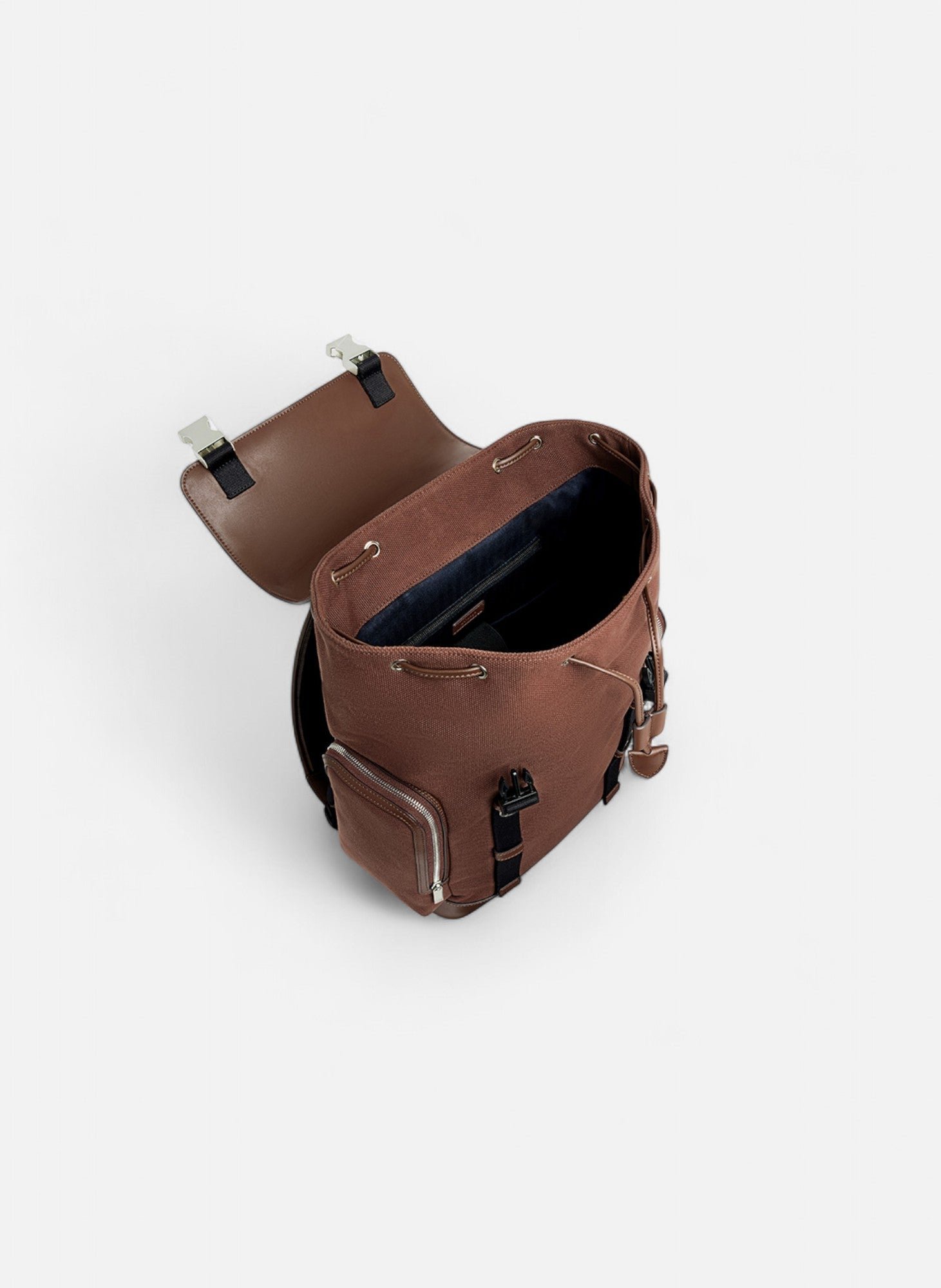 Sac à dos à rabat maurice en toile coton et cuir lisse LE TANNEUR Marron