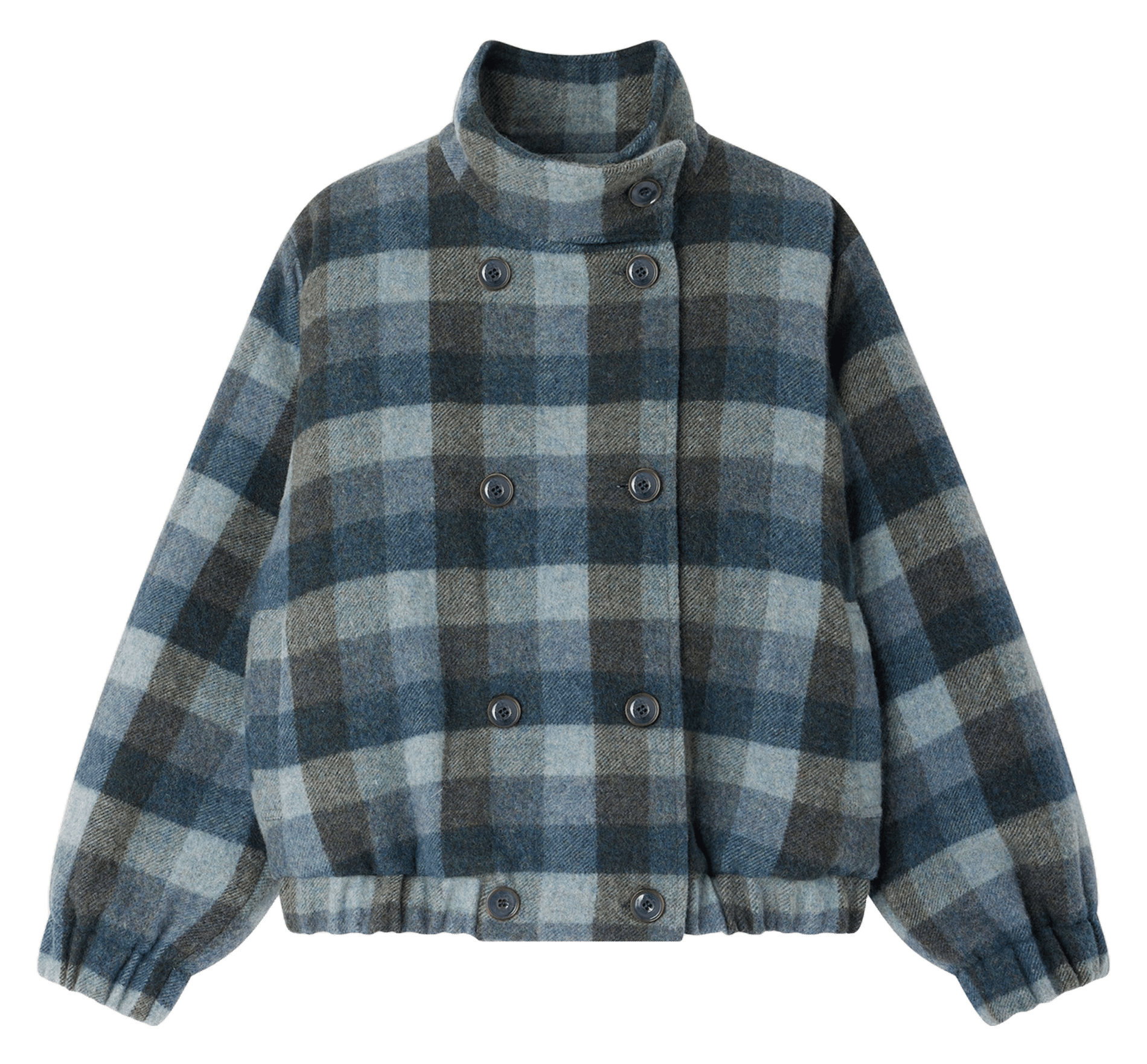 Manteau droit col montant en laine mélangée à carreaux harlow SESSUN Bleu