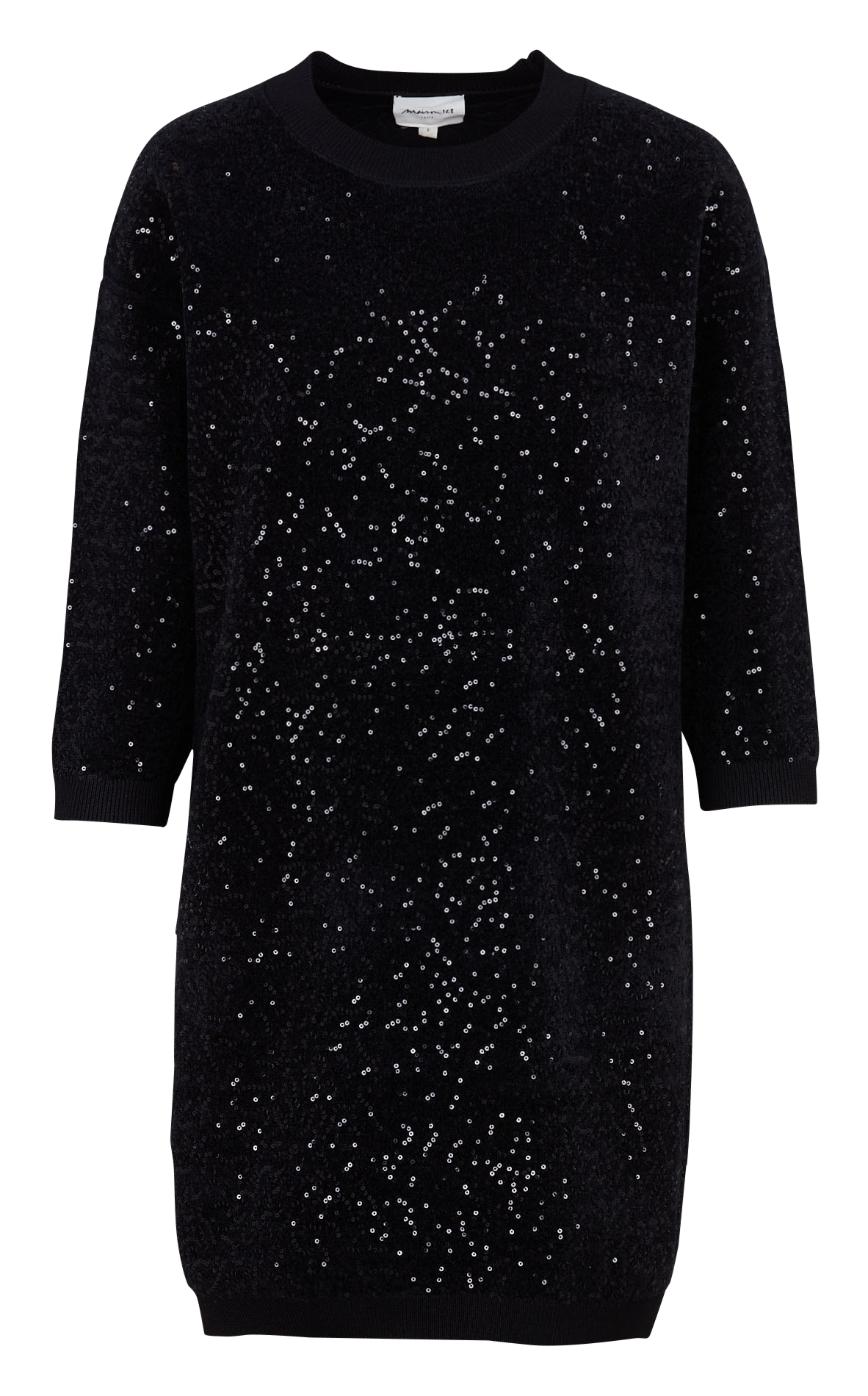 Robe courte droite col rond à sequins reveillon MAISON 123 Noir