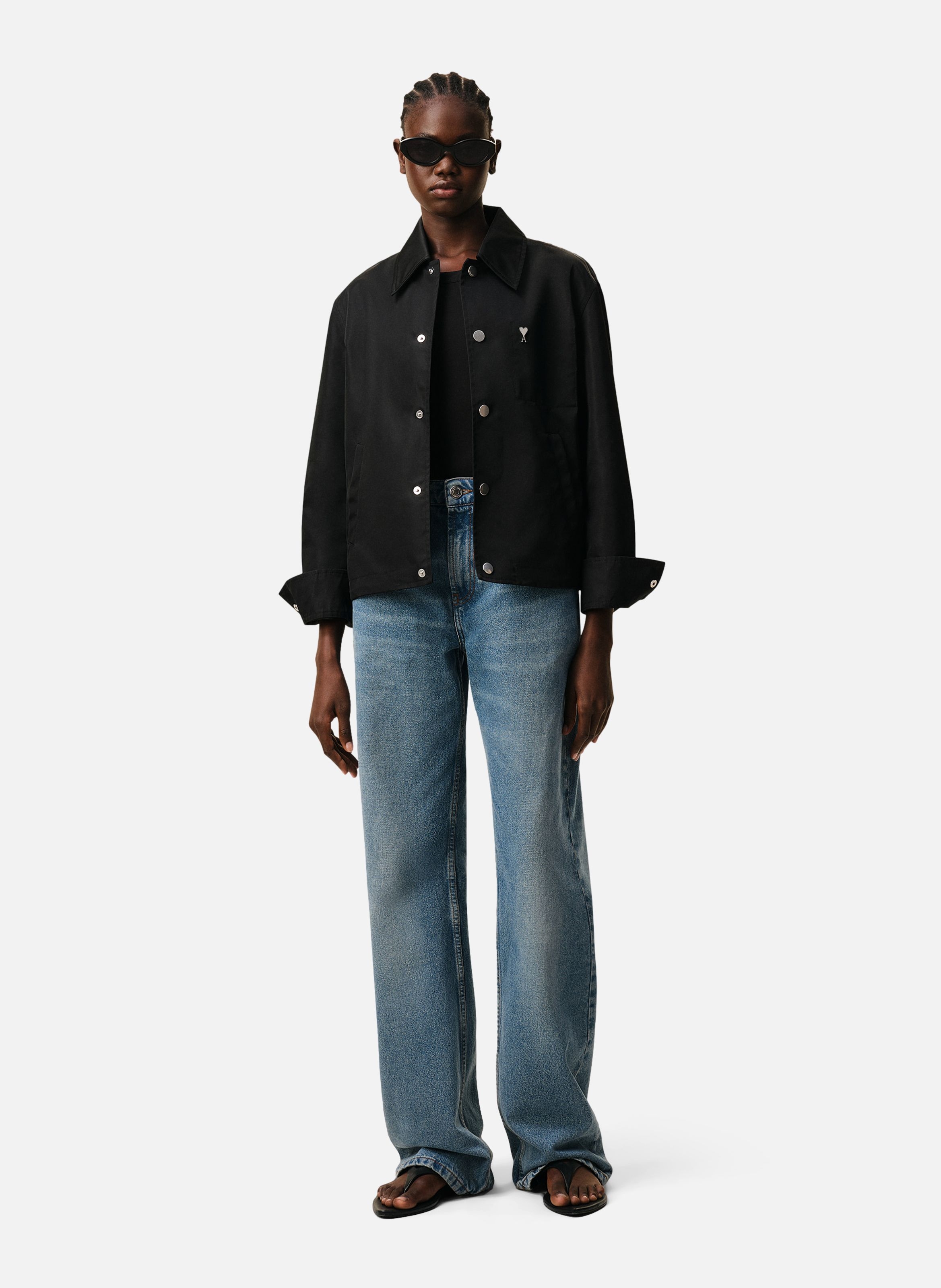 Blouson boutonné rivet ami de cœur unisexe en nylon AMI PARIS Noir