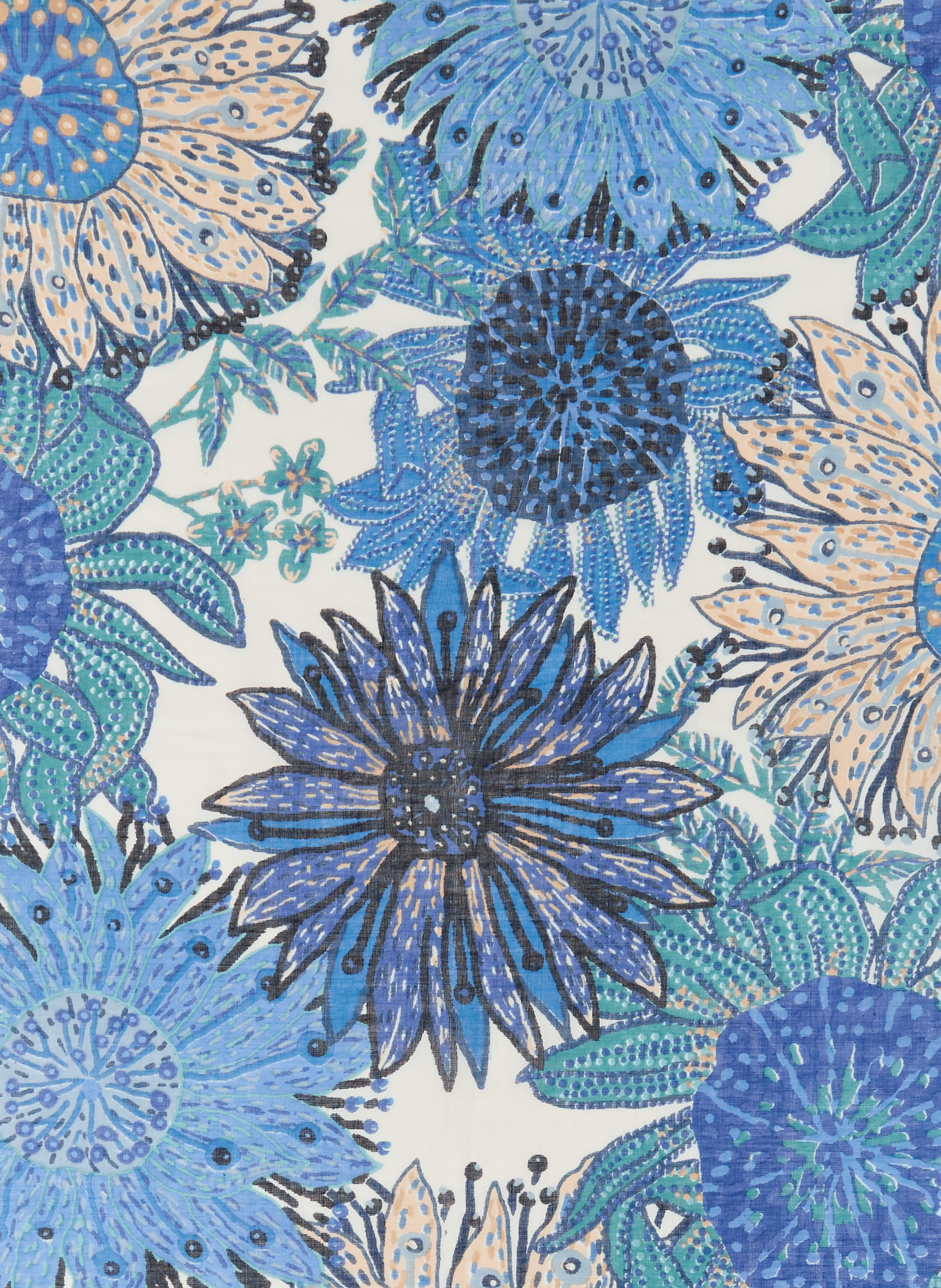 Large Sunflowers Cotton Stole AU PRINTEMPS PARIS Blue