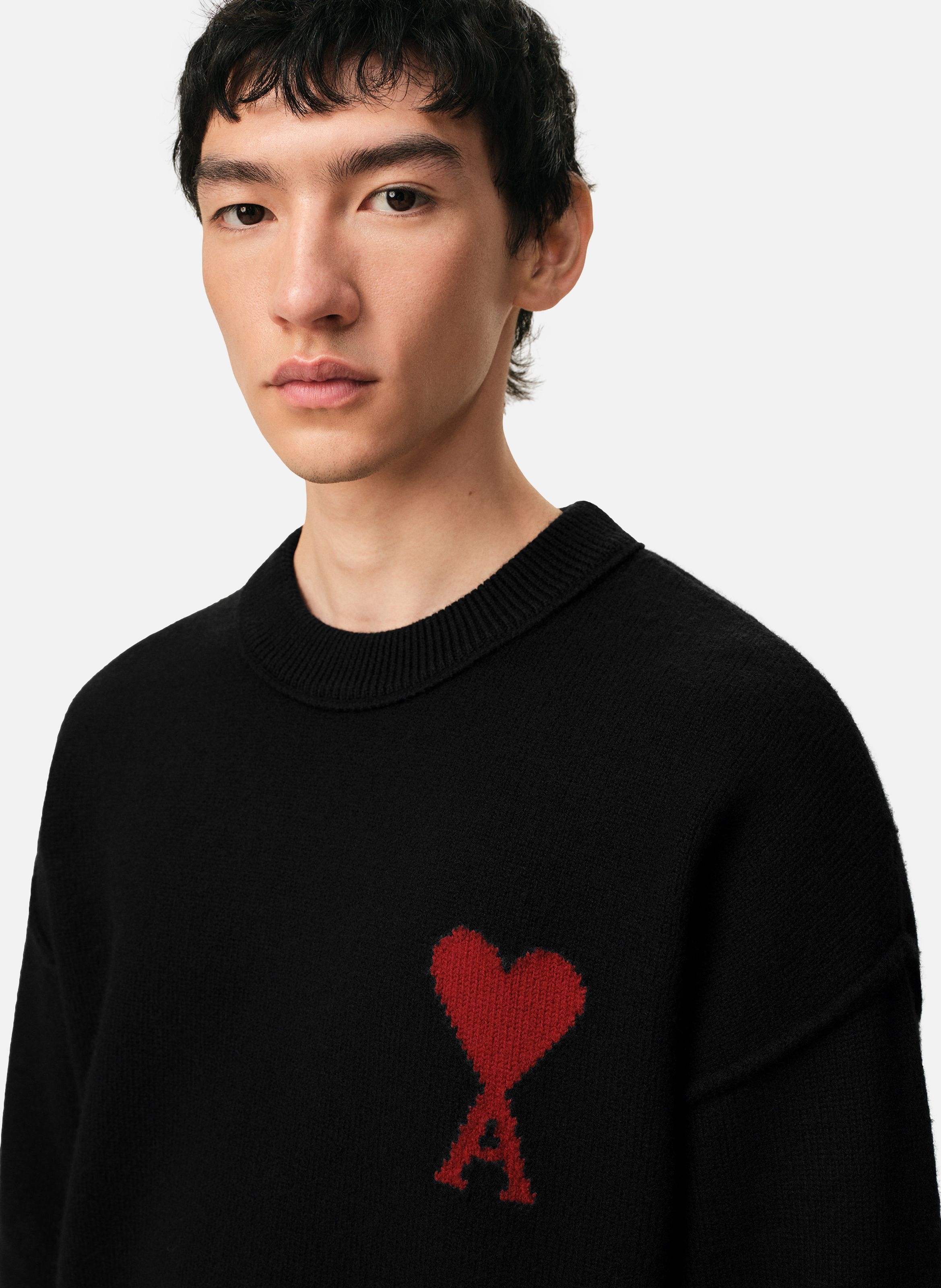 Pull Col Rond Ami De Coeur En Laine unisexe AMI PARIS Noir