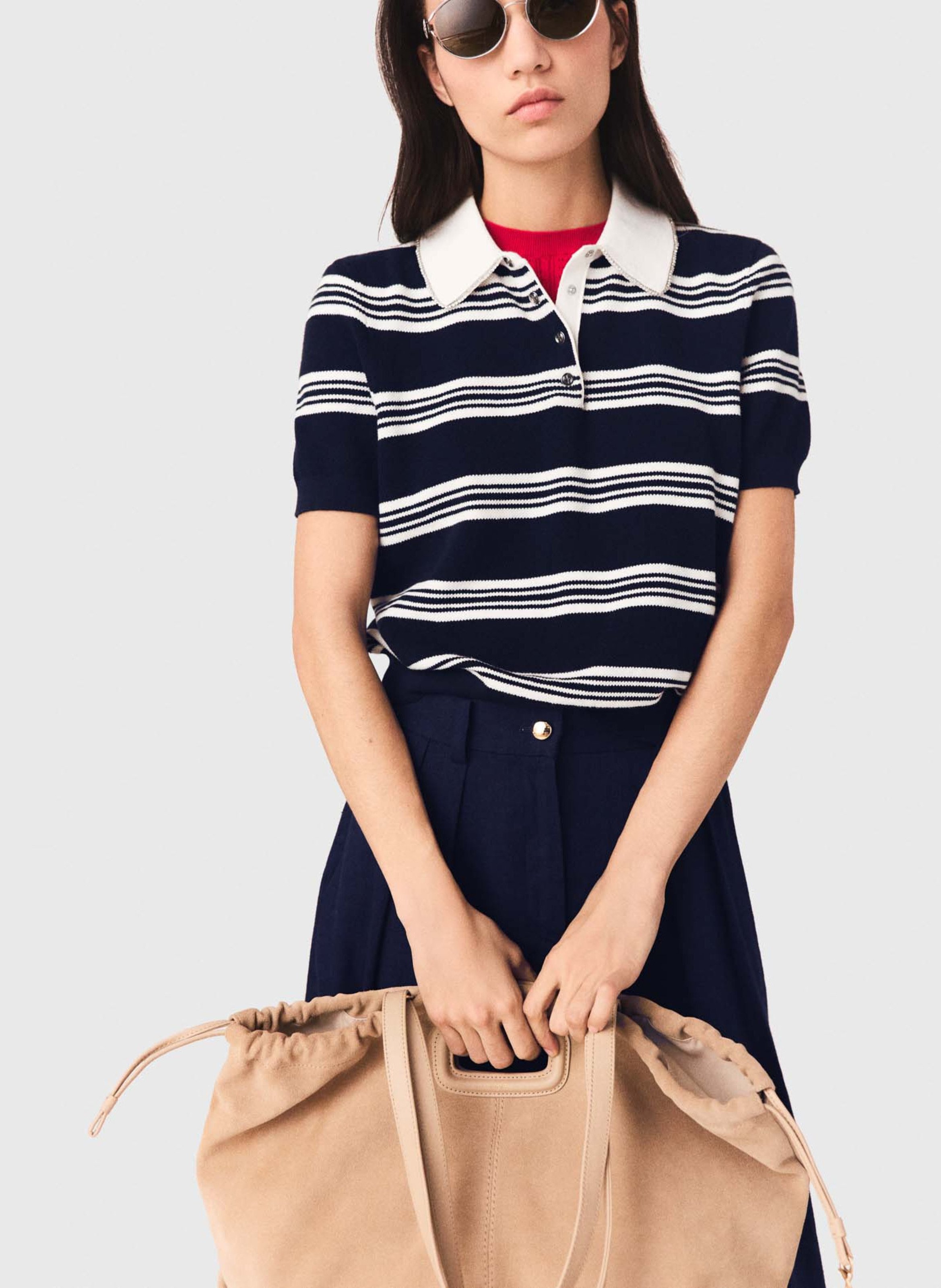 Polo en maille ajusté en coton mélangé MAJE Beige