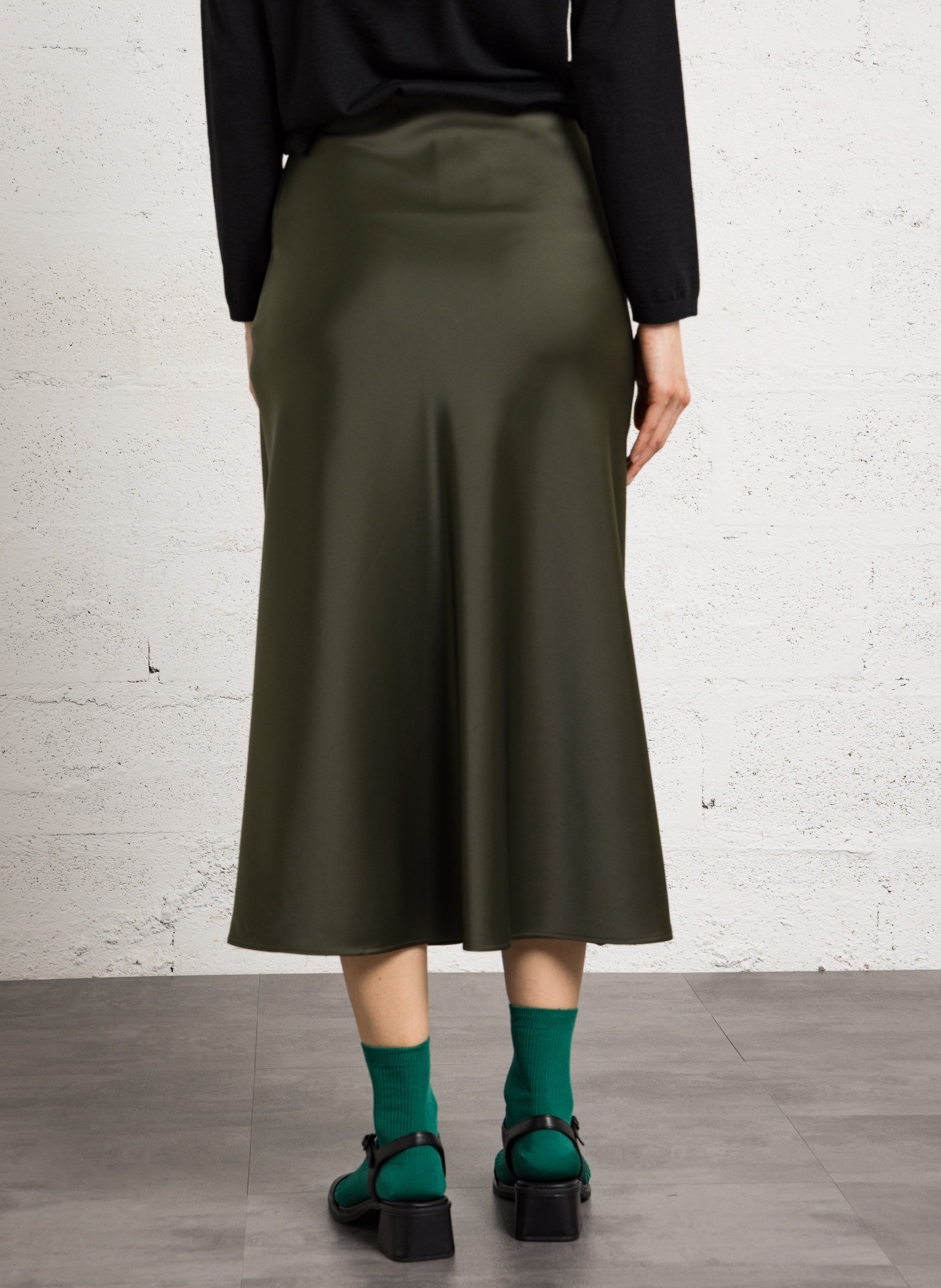 Jupe midi évasée satinée oria MAISON 123 Kaki