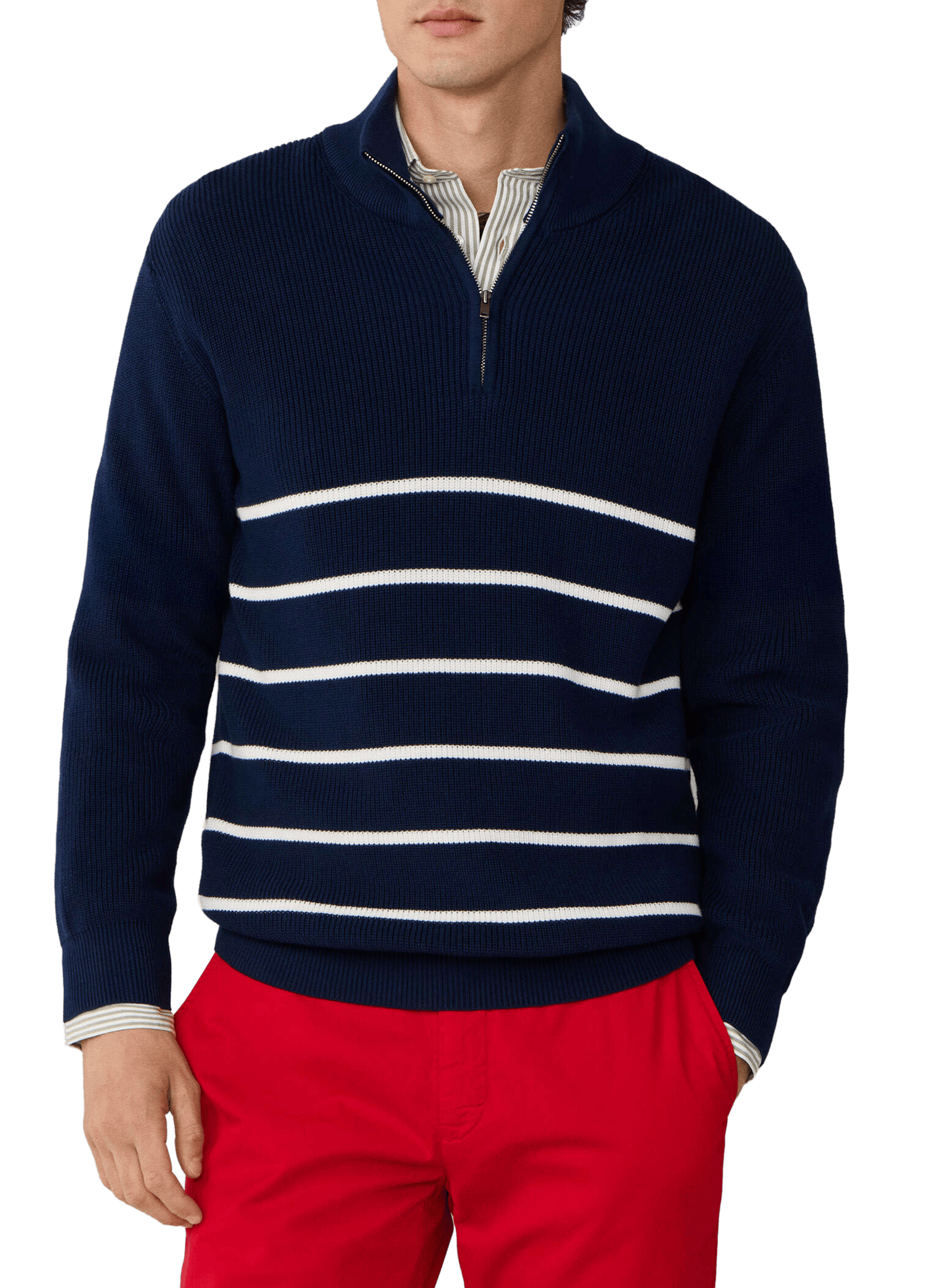 Striped cotton sweater with zip collar FACONNABLE Blue