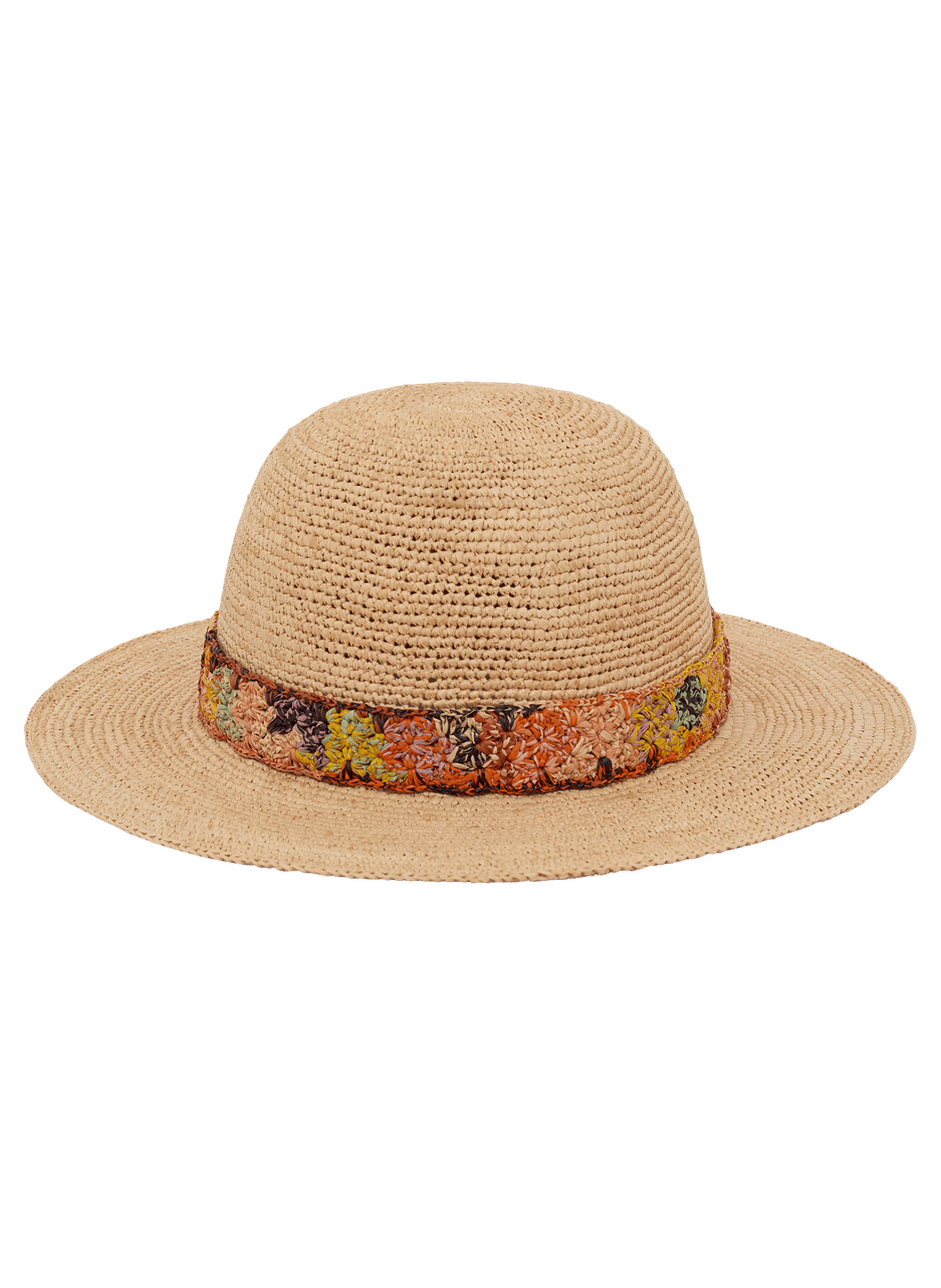 Chapeau en raphia et bandeau multicolore - blossom PABLO Beige