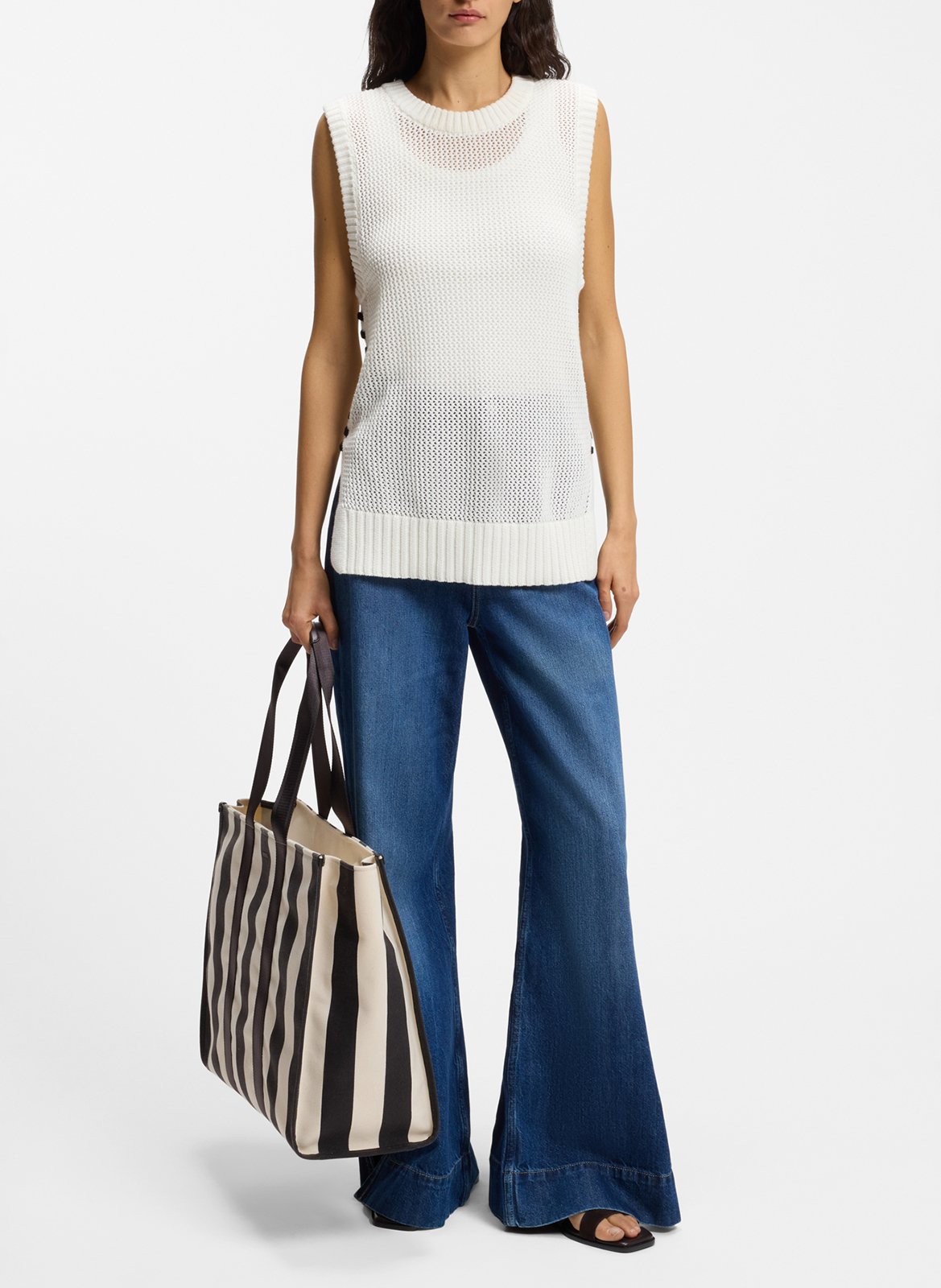 Top col rond en coton BOSS Beige