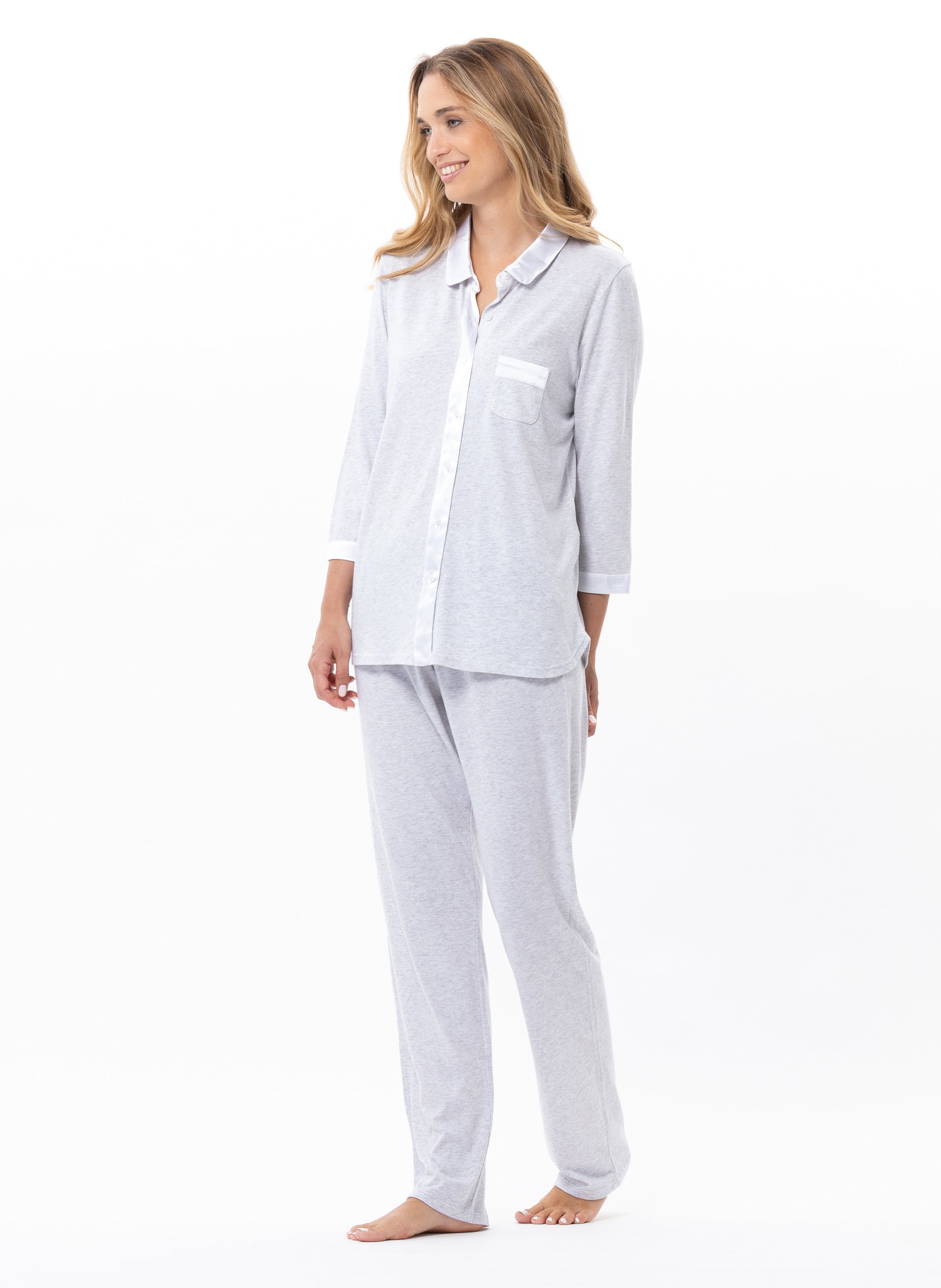Pyjama boutonné en coton modal mily 206 LE CHAT Gris