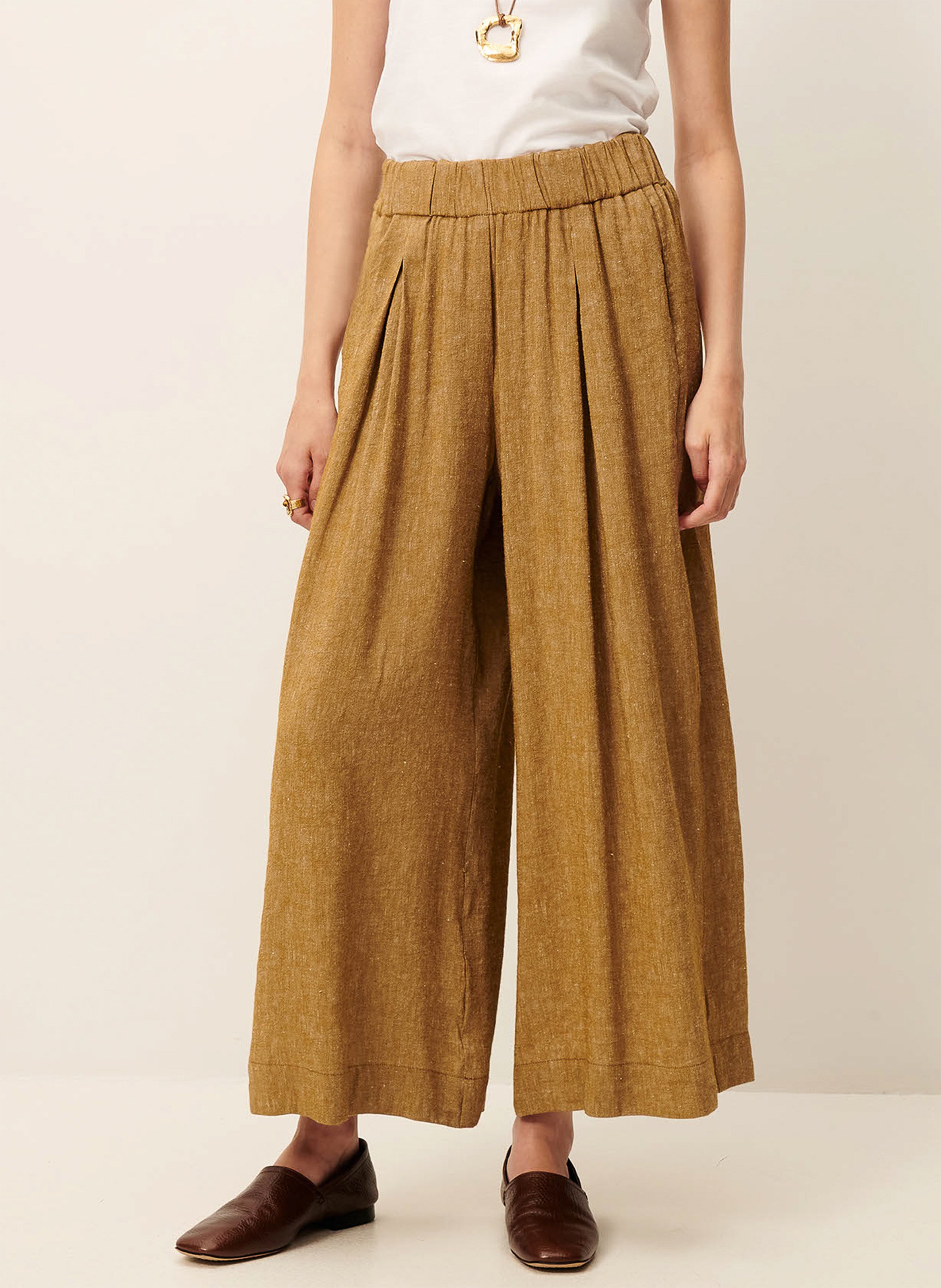 Pantalon large 7/8ème en linon antique isla minima SESSUN Kaki