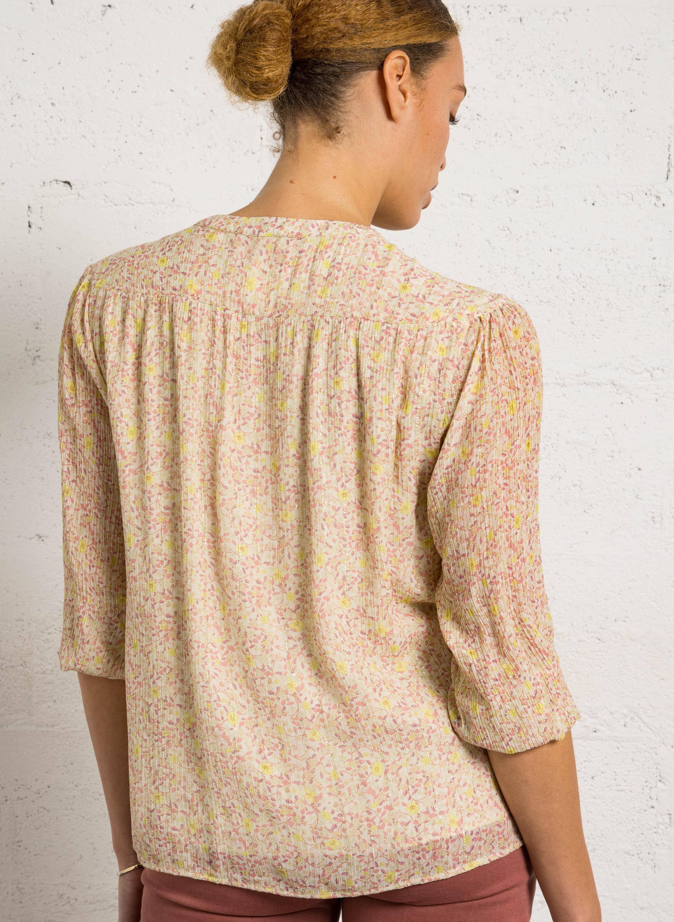 Top col tunisien à imprimé fleuri delphine MAISON 123 Beige