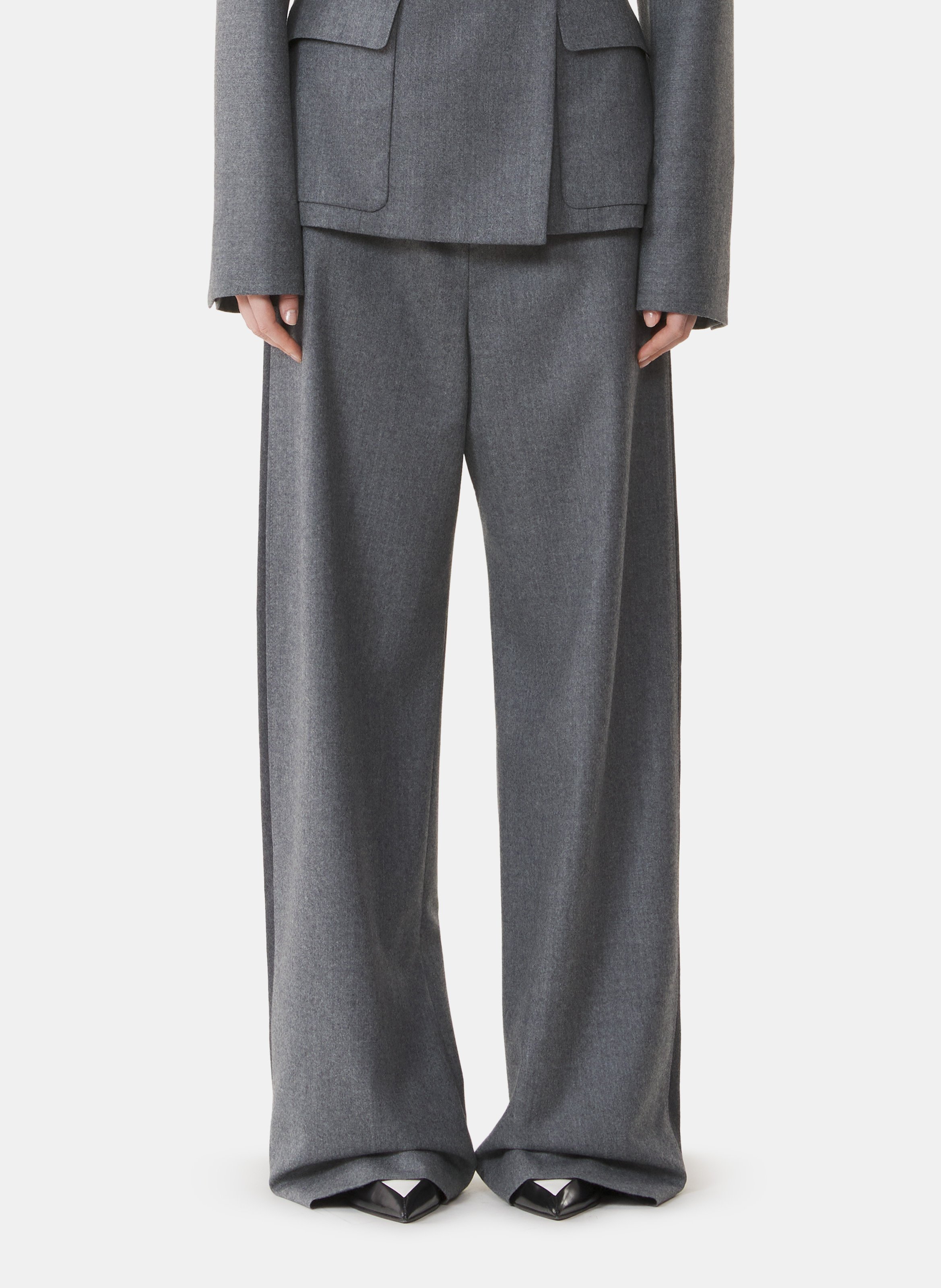 Pantalon large en flanelle de laine LANVIN Gris