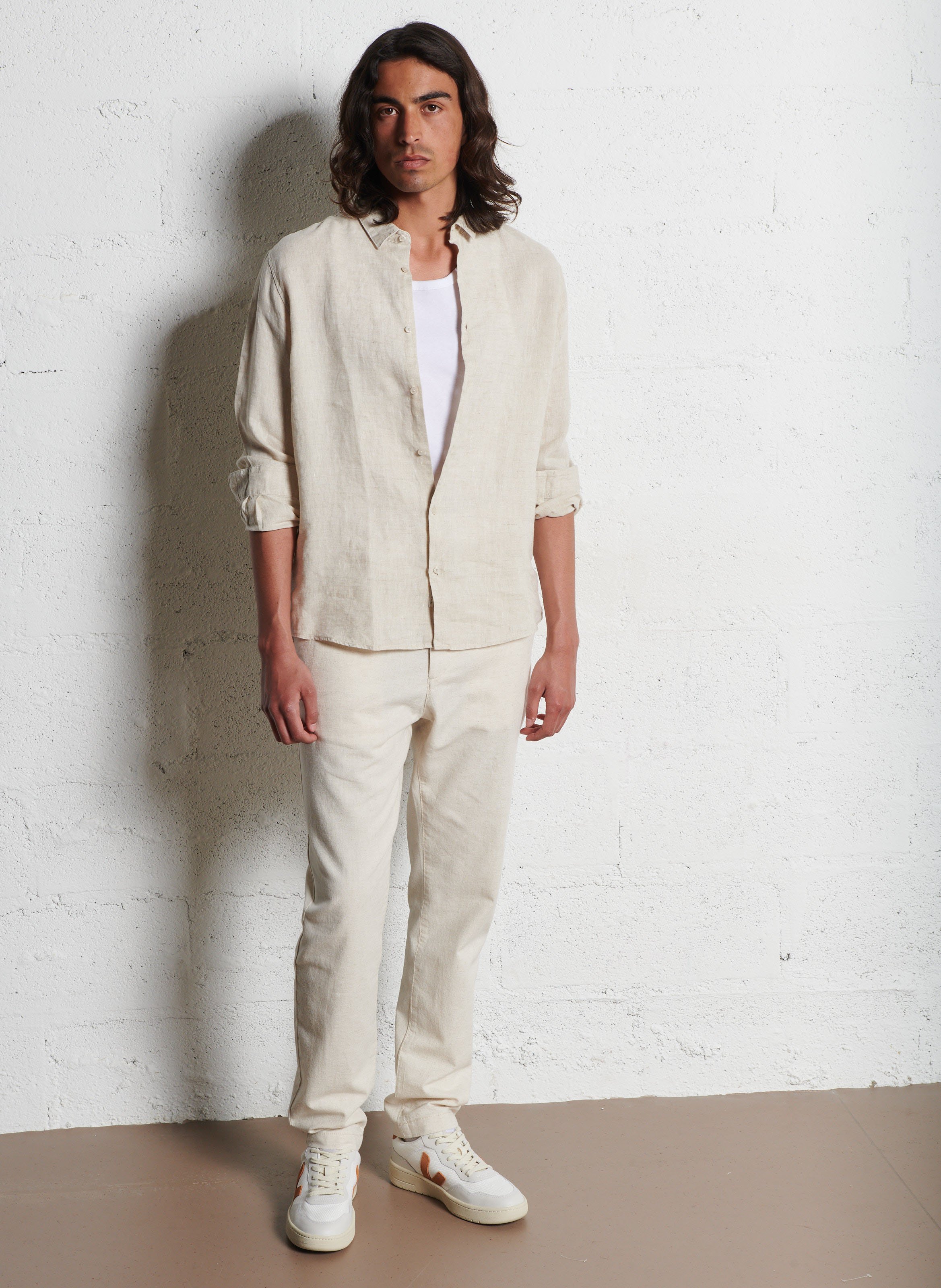 Chemise slim-fit en lin IKKS Beige