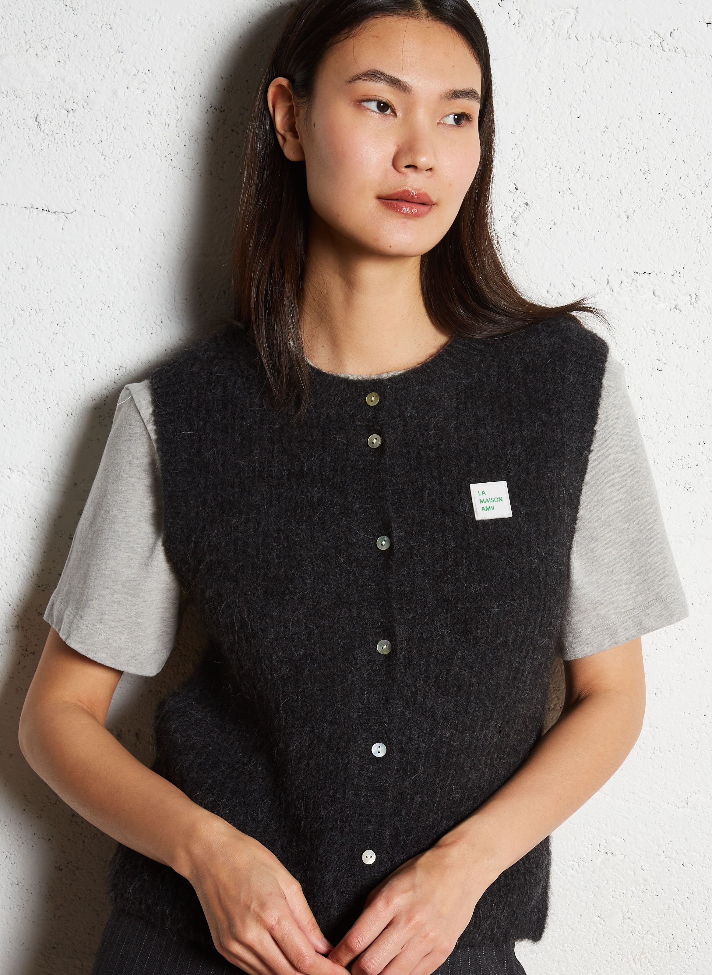 Gilet sans manches en maille duveteuse east AMERICAN VINTAGE Gris