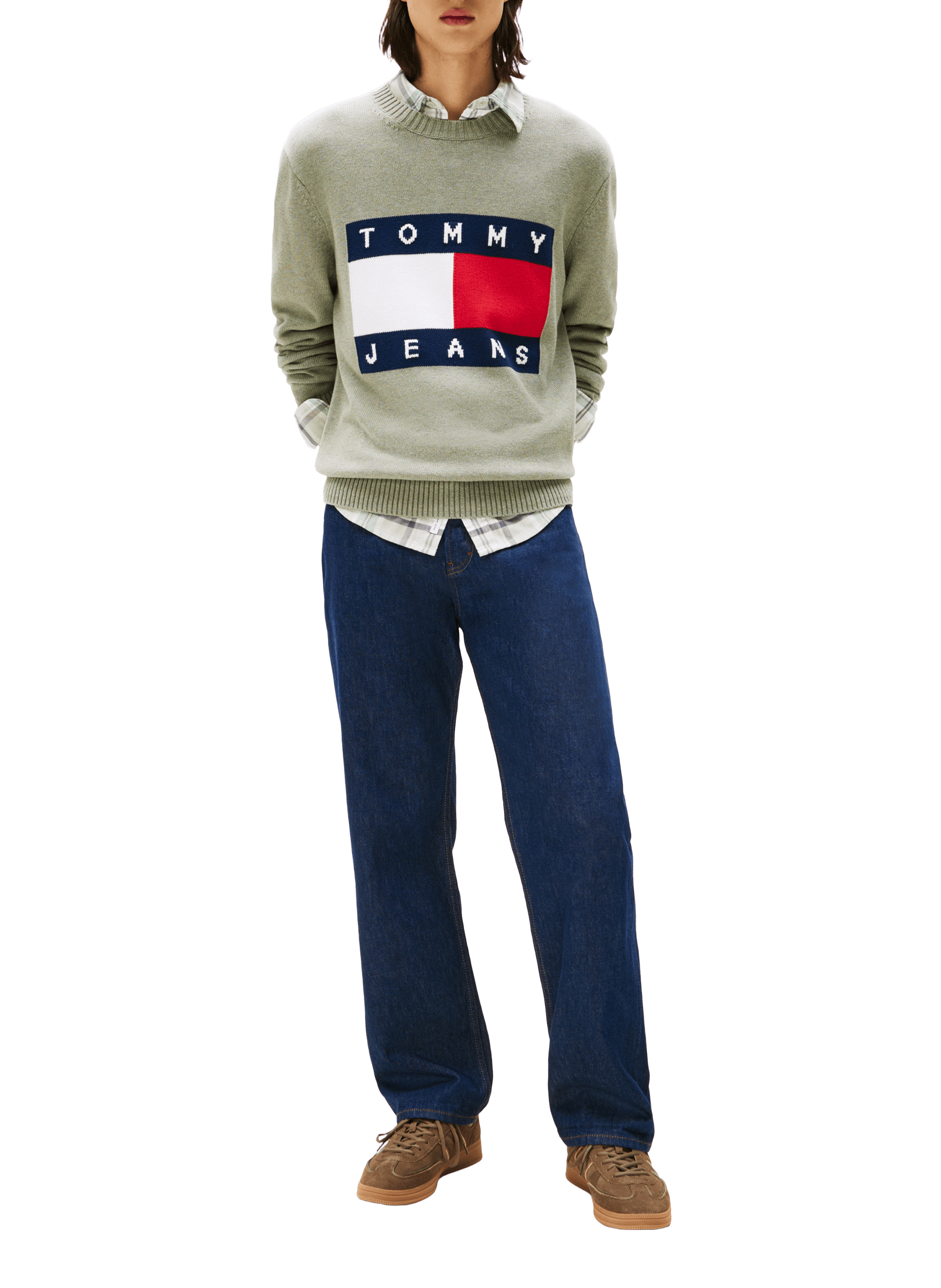 Mottled sweater with flag badge TOMMY HILFIGER Green