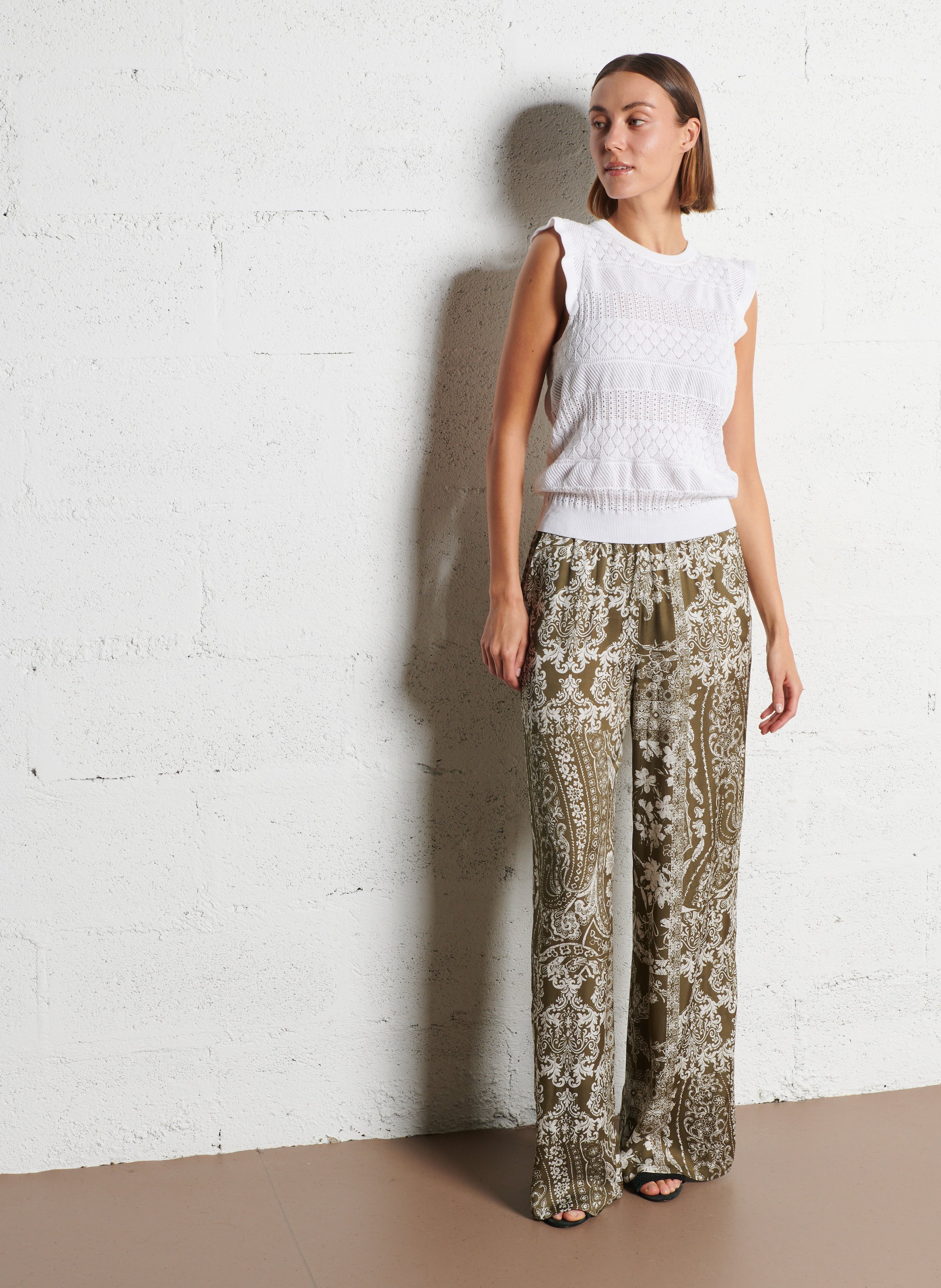 Pantalon large taille haute IKKS Kaki