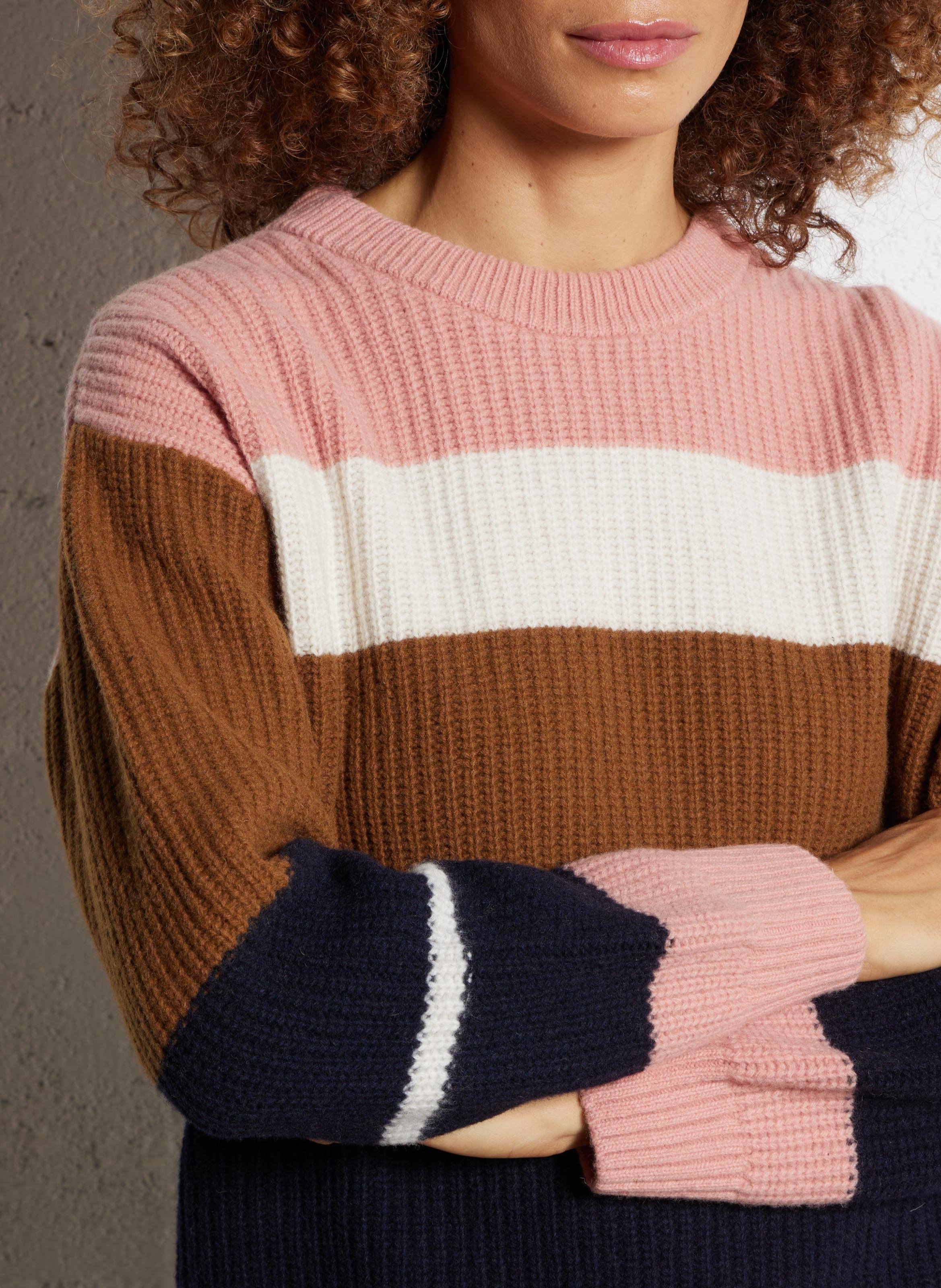 Pull col rond rayé en laine mélangée deauville ARMOR-LUX Marron