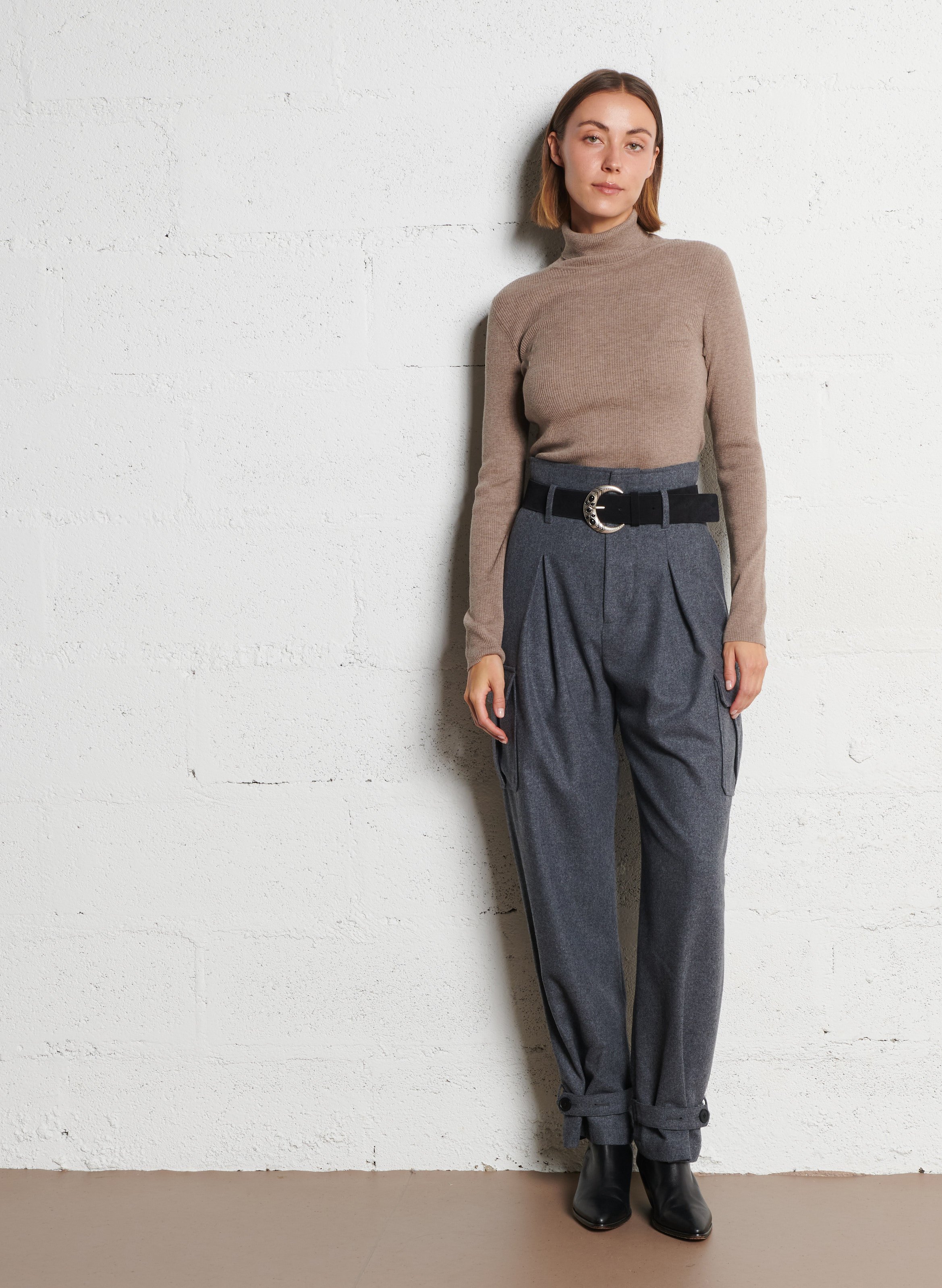 Pantalon droit en laine mélangée IKKS Gris