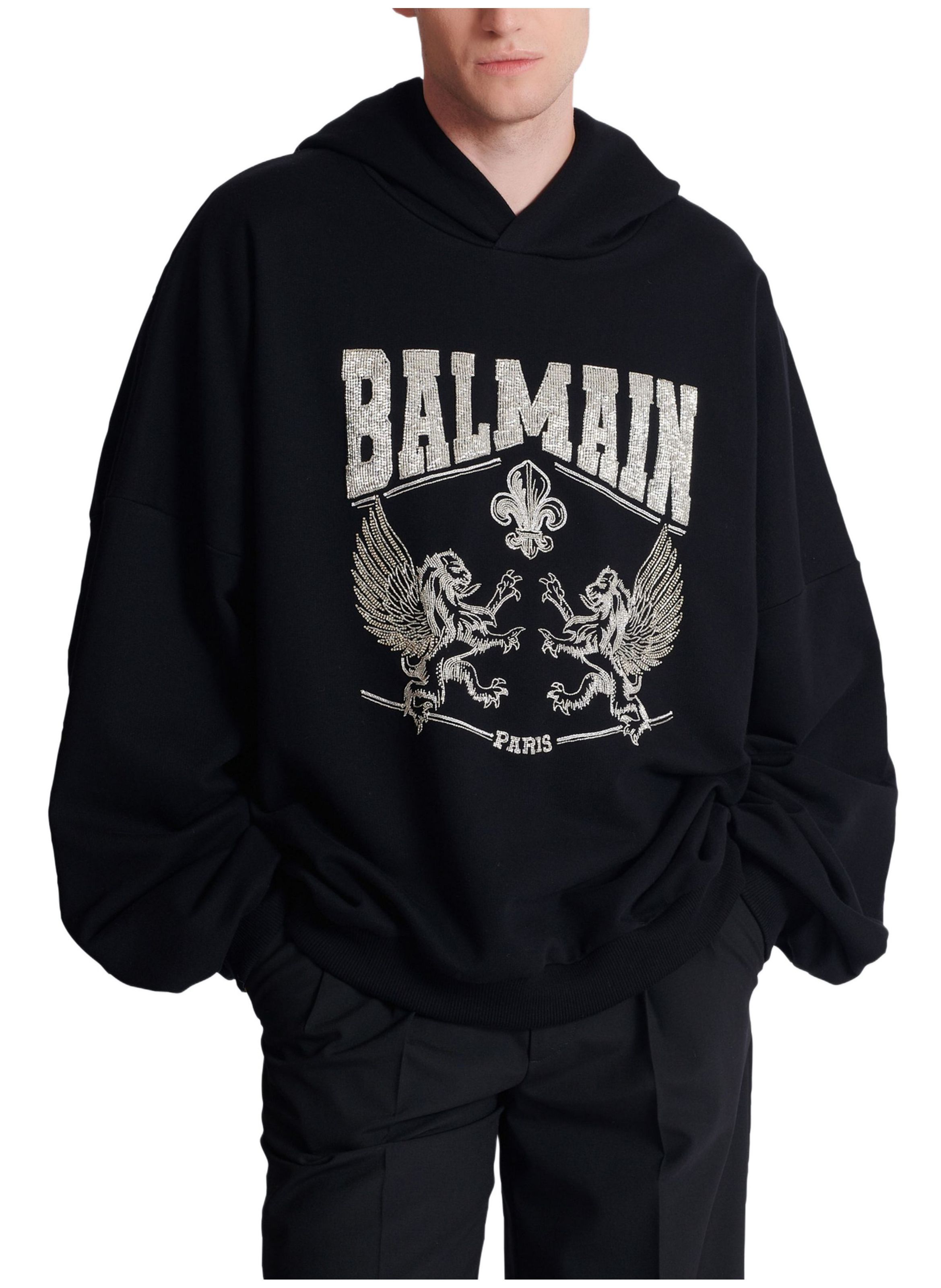 Hoodie avec broderie à cristaux BALMAIN Noir