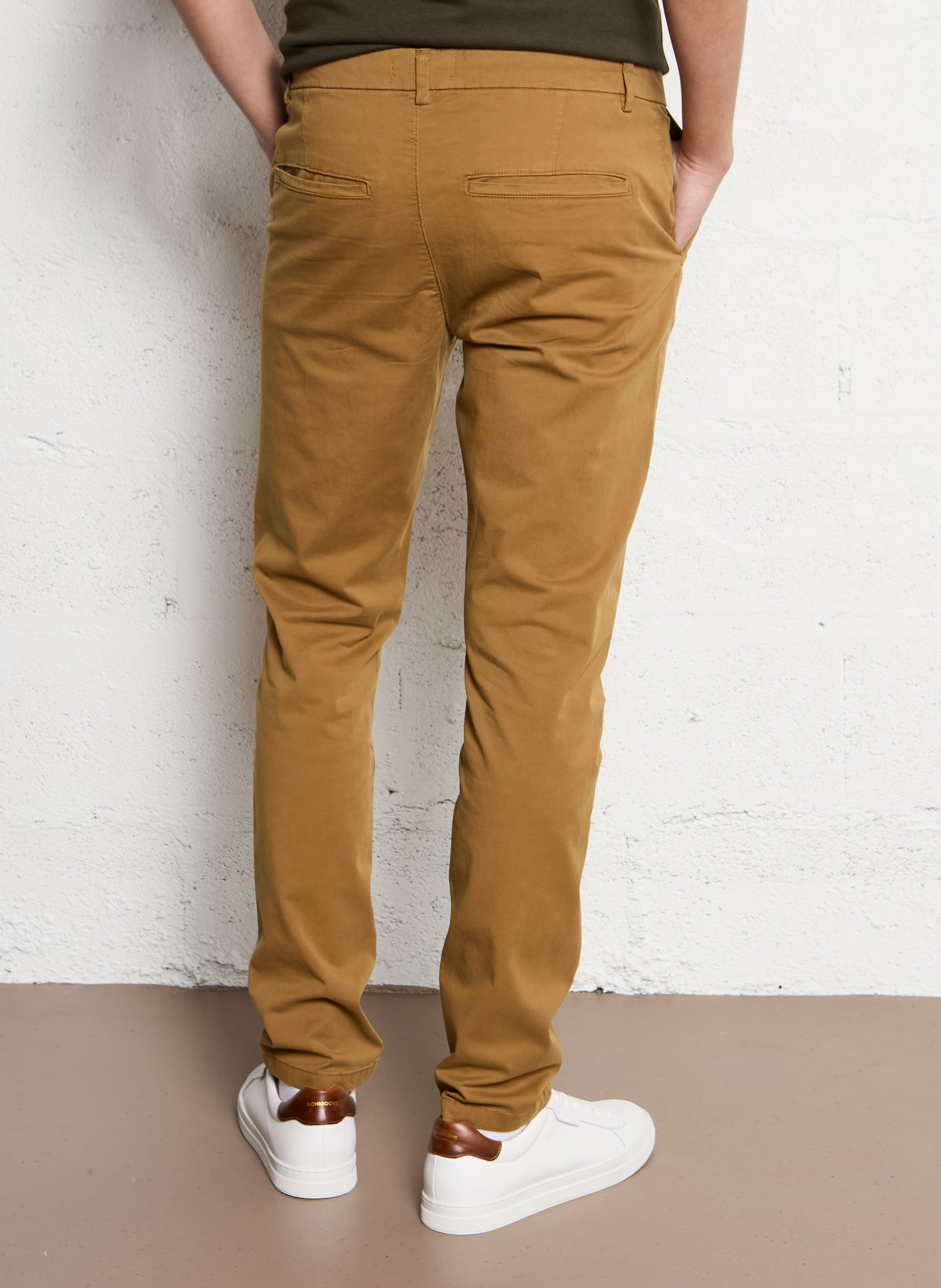 Pantalon droit en coton mélangé Marron