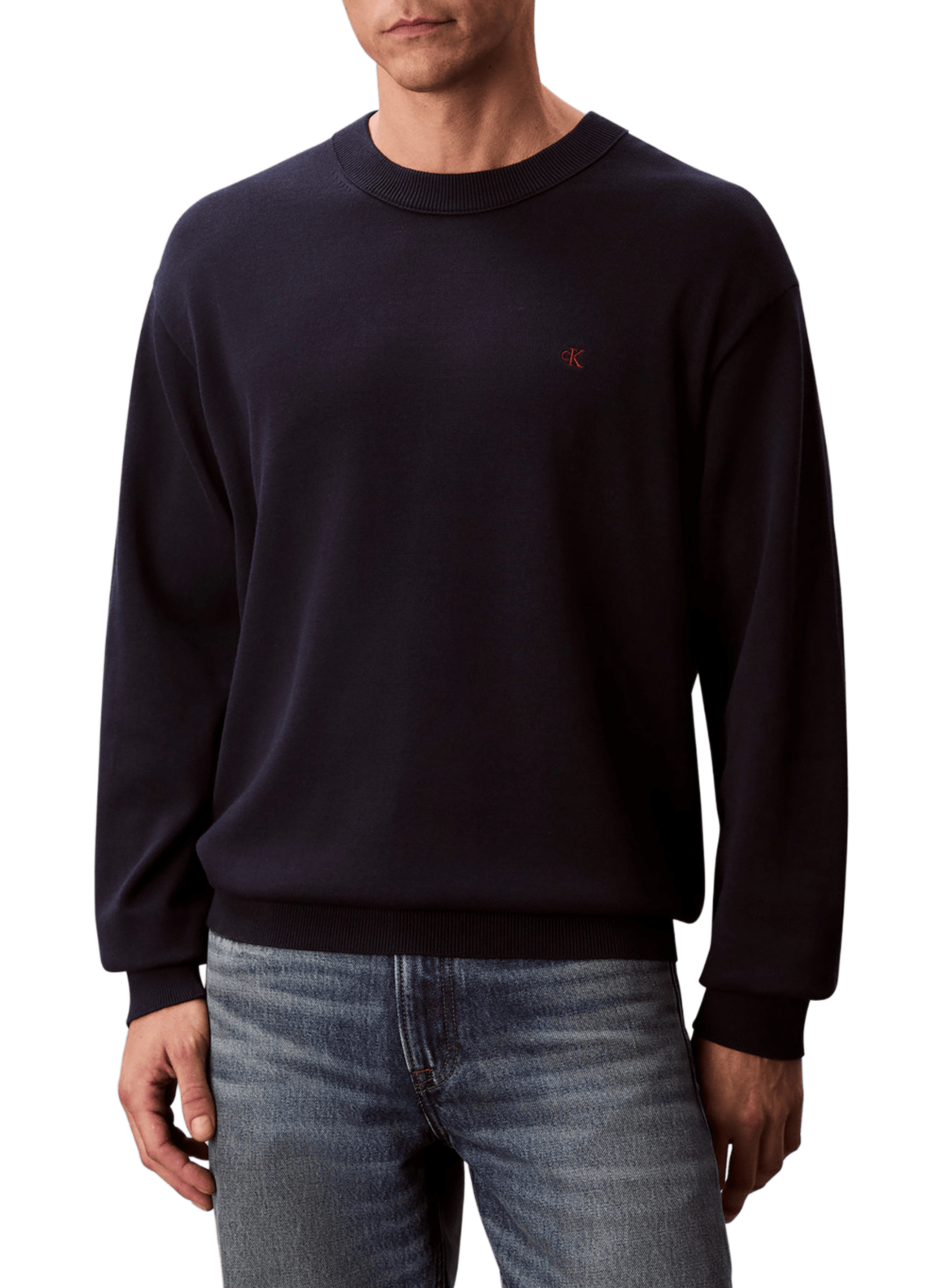 CALVIN KLEIN Straight round neck cotton sweater Blue