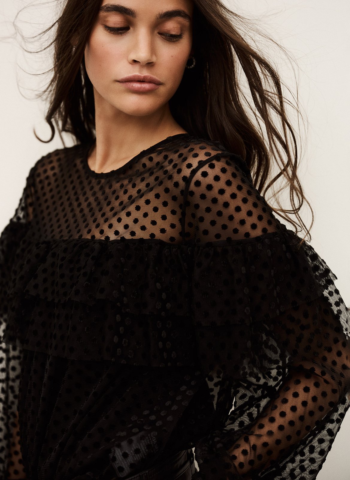 Blouse ample à pois et volants raff BA&SH Noir