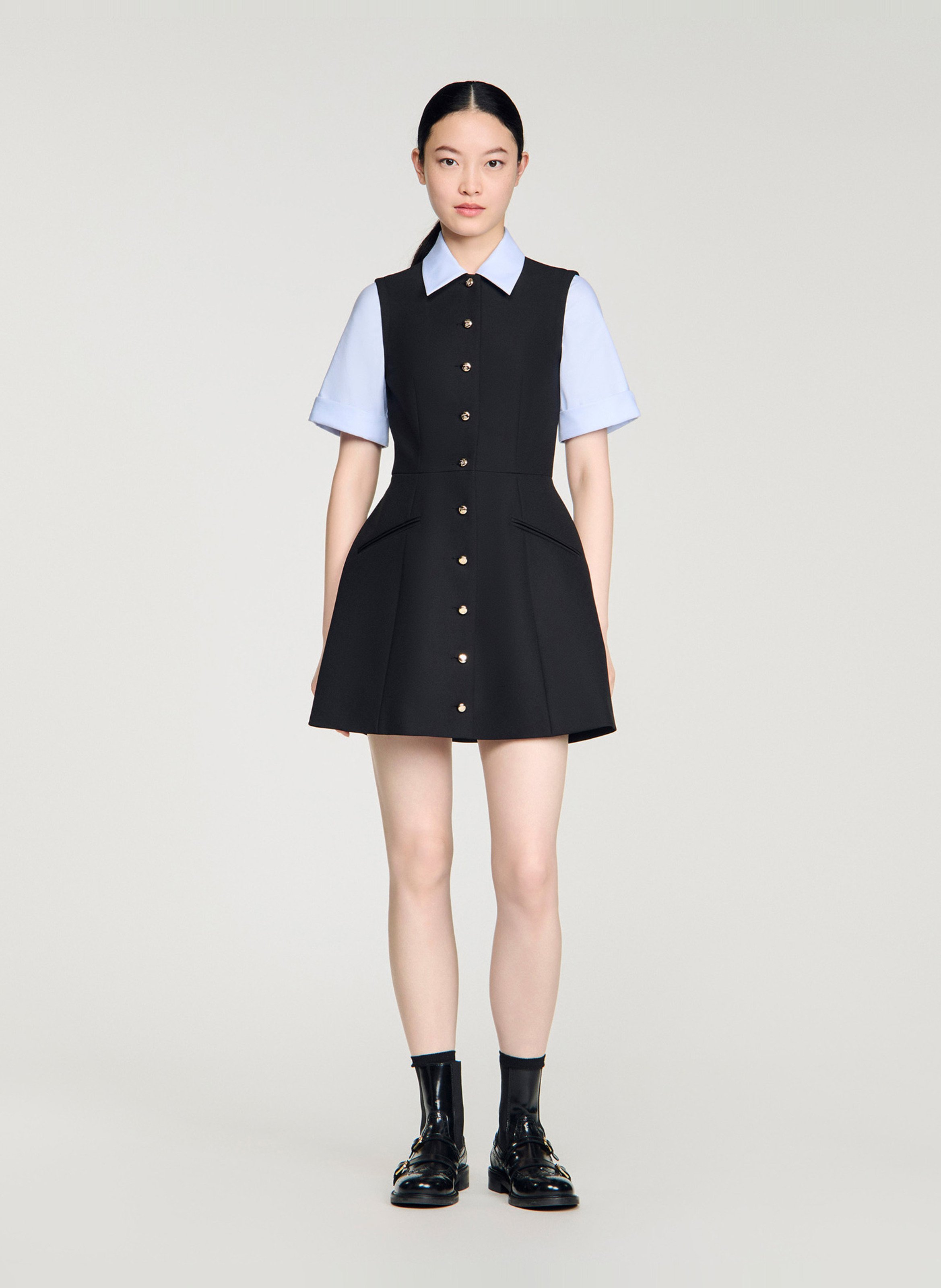 Robe courte col classique 2 en 1 SANDRO Noir