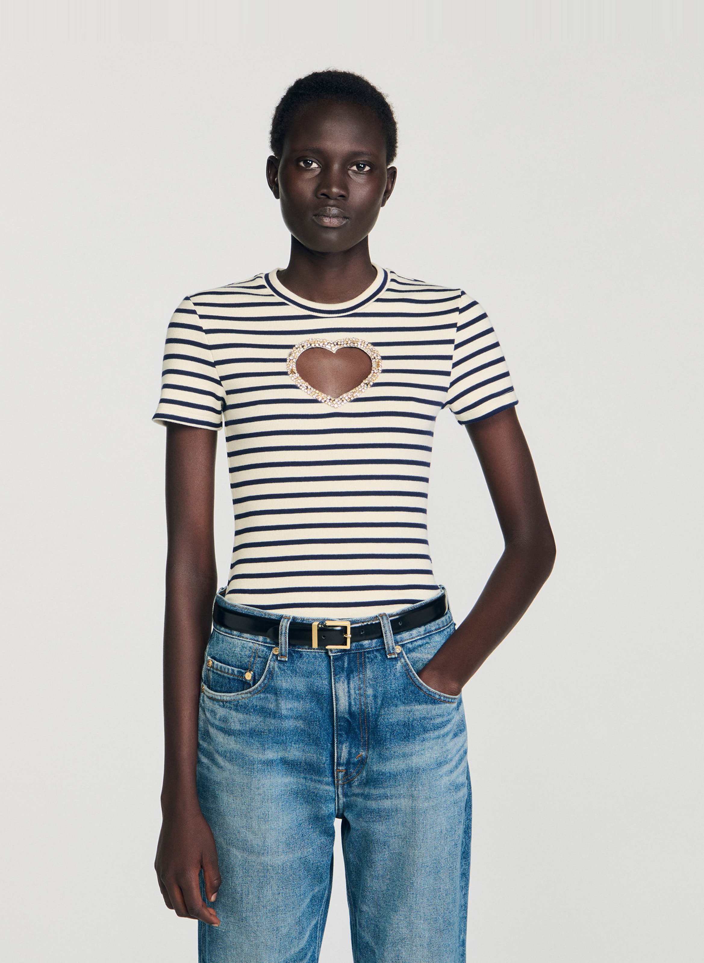 Tee-shirt col rond à rayures SANDRO Beige