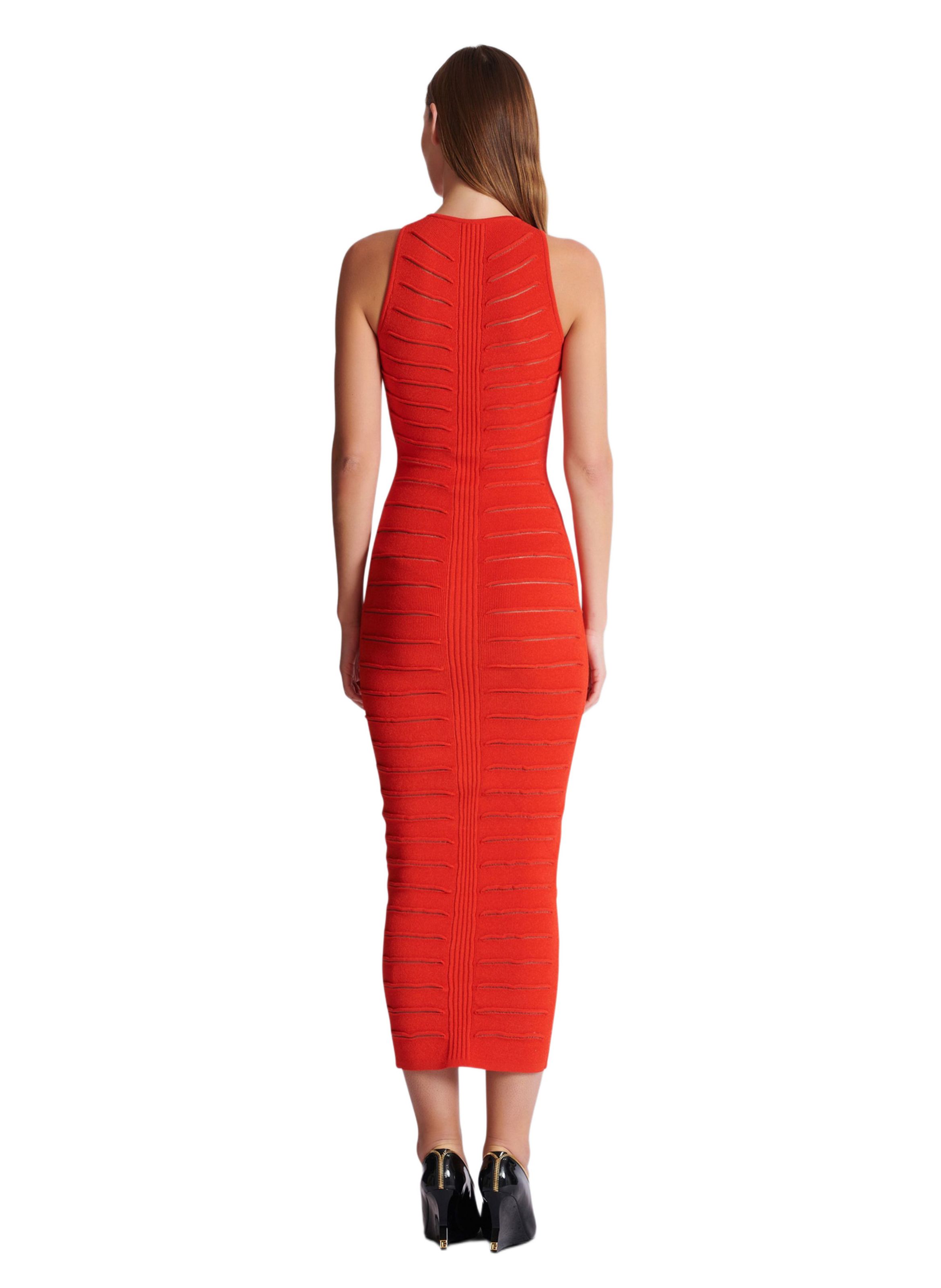Robe longue sans manches en maille croco BALMAIN Rouge