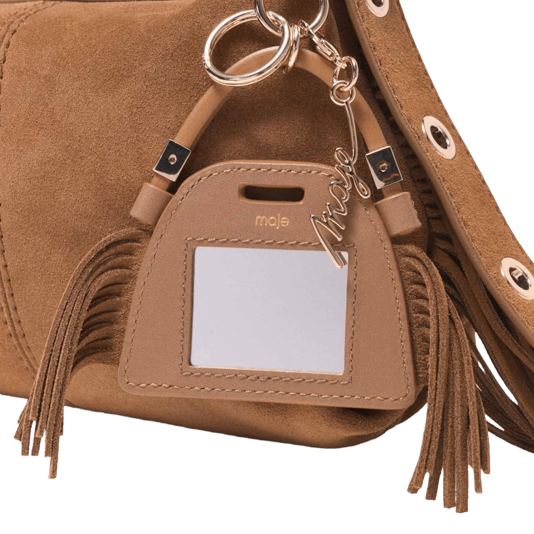 Charm de sac à franges et miroir MAJE Beige