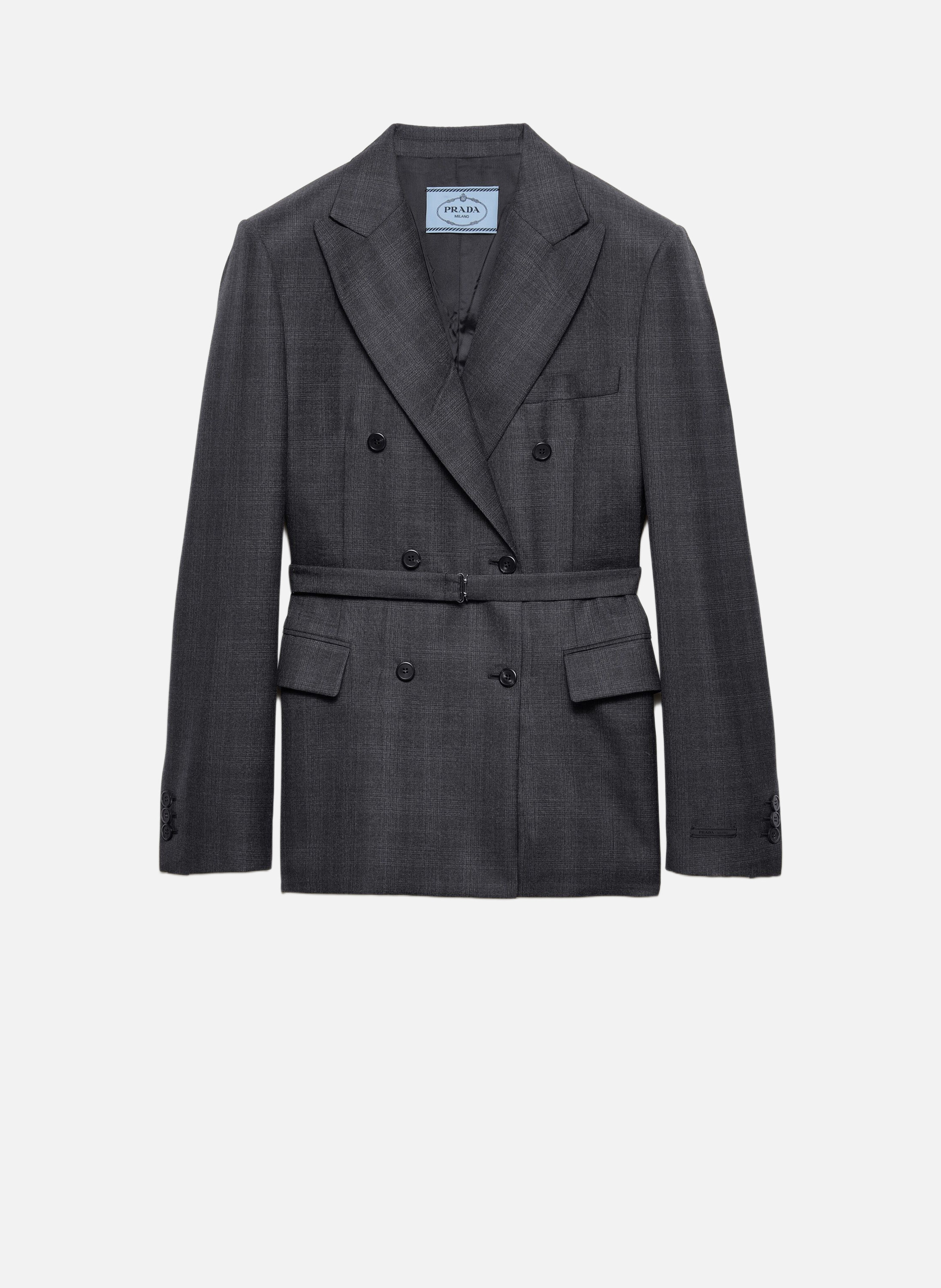 Veste croisée en laine à carreaux PRADA Gris