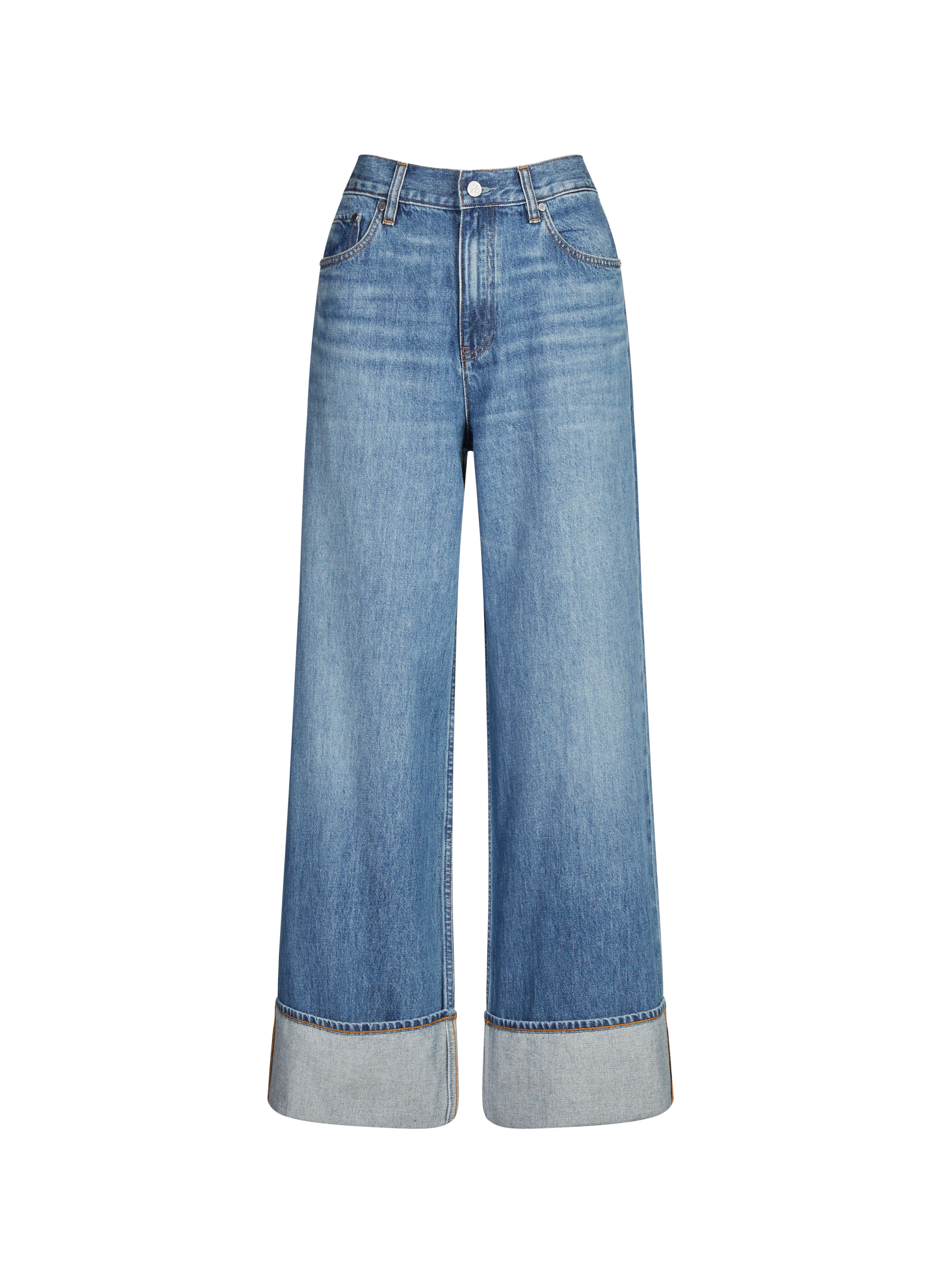 Straight leg cotton jeans with wide cuffs HELMUT LANG Blue