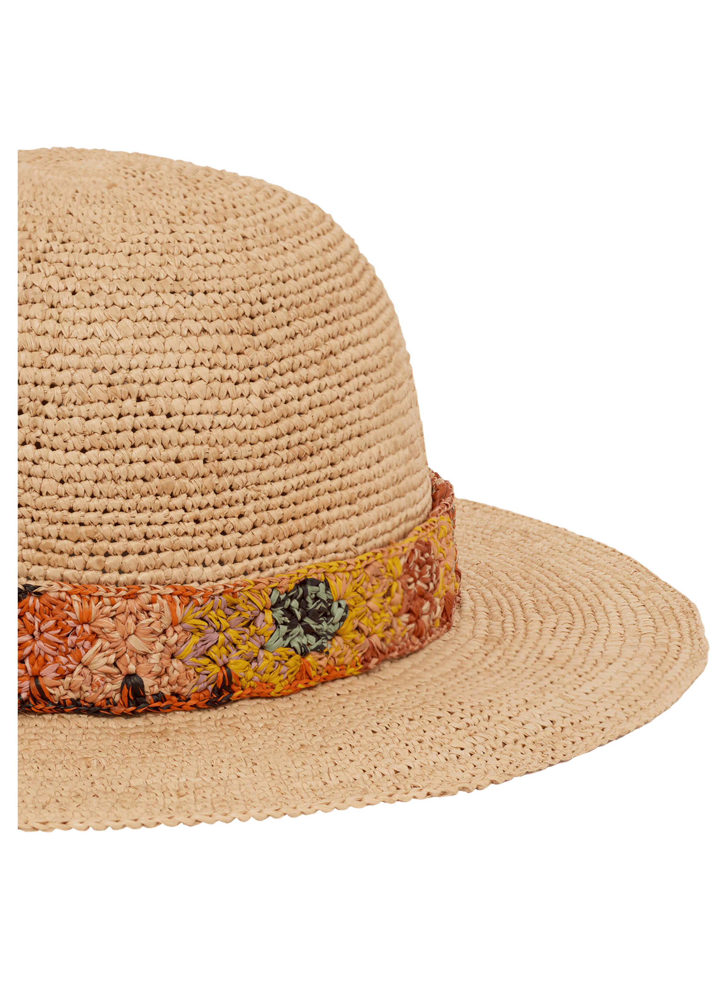 Chapeau en raphia et bandeau multicolore - blossom PABLO Beige