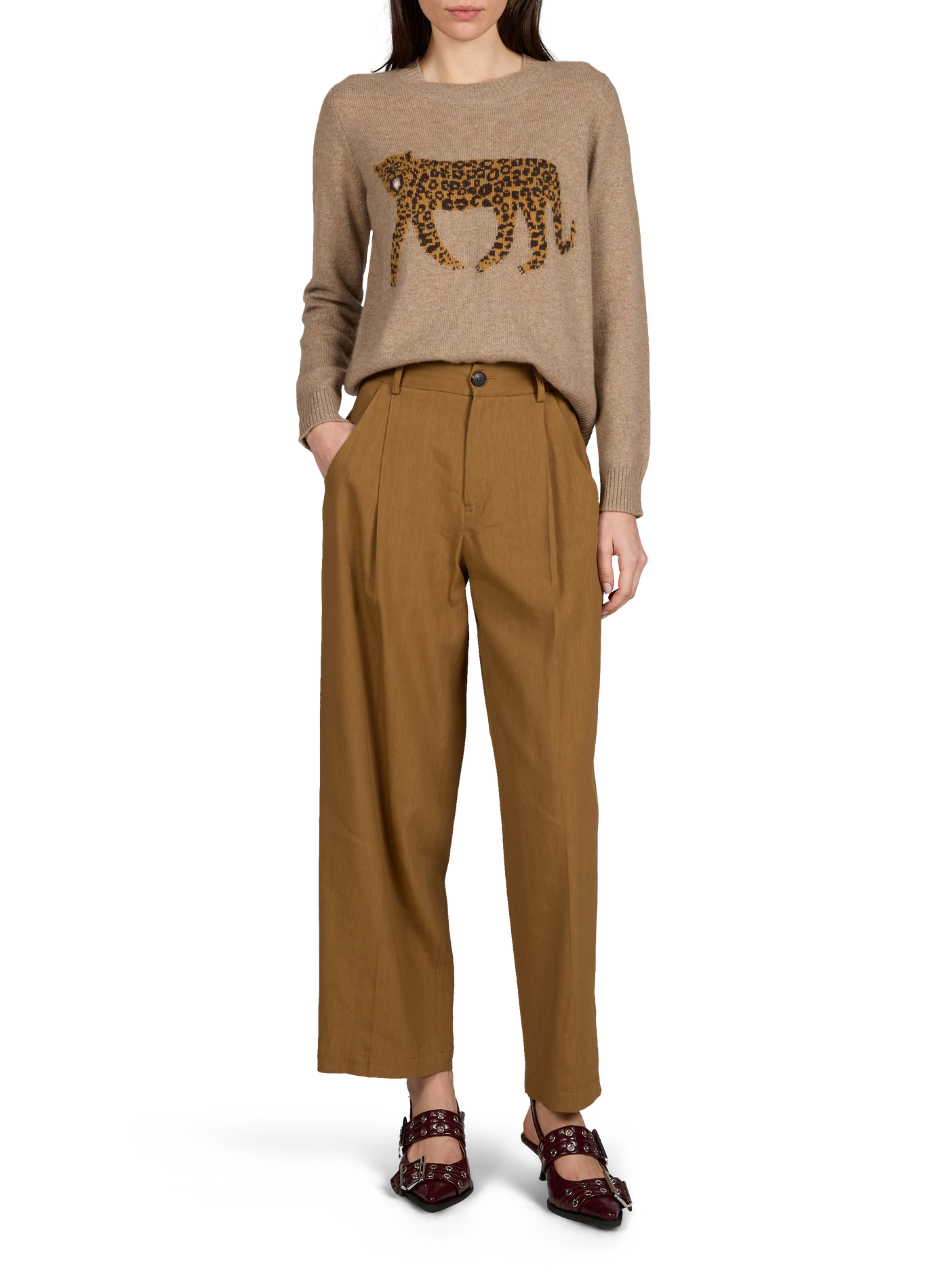 Round neck leopard print cashmere sweater MAX MARA WEEK END Grey