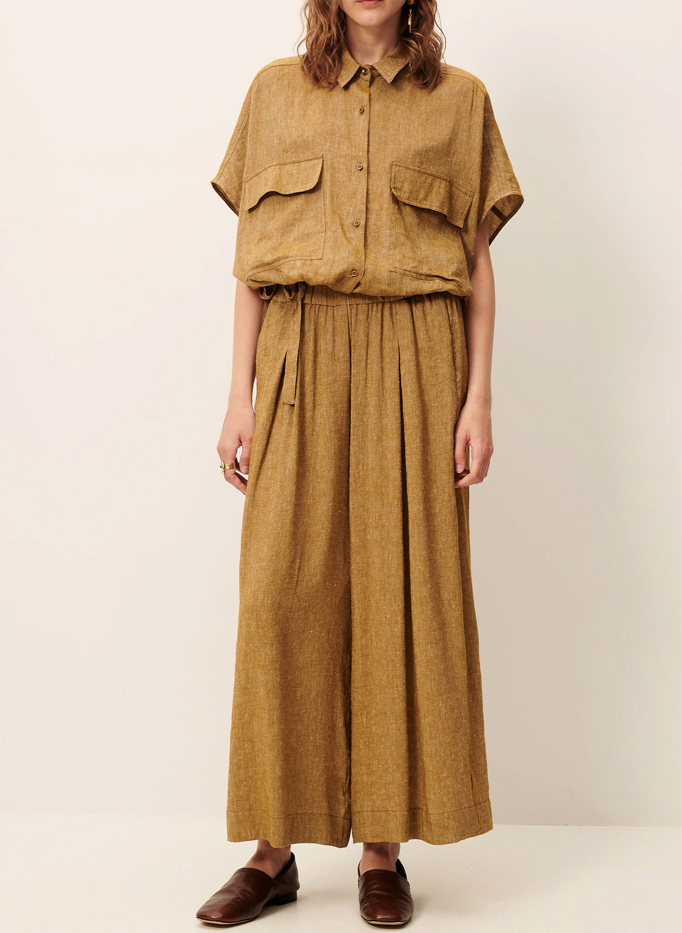 Pantalon large 7/8ème en linon antique isla minima SESSUN Kaki